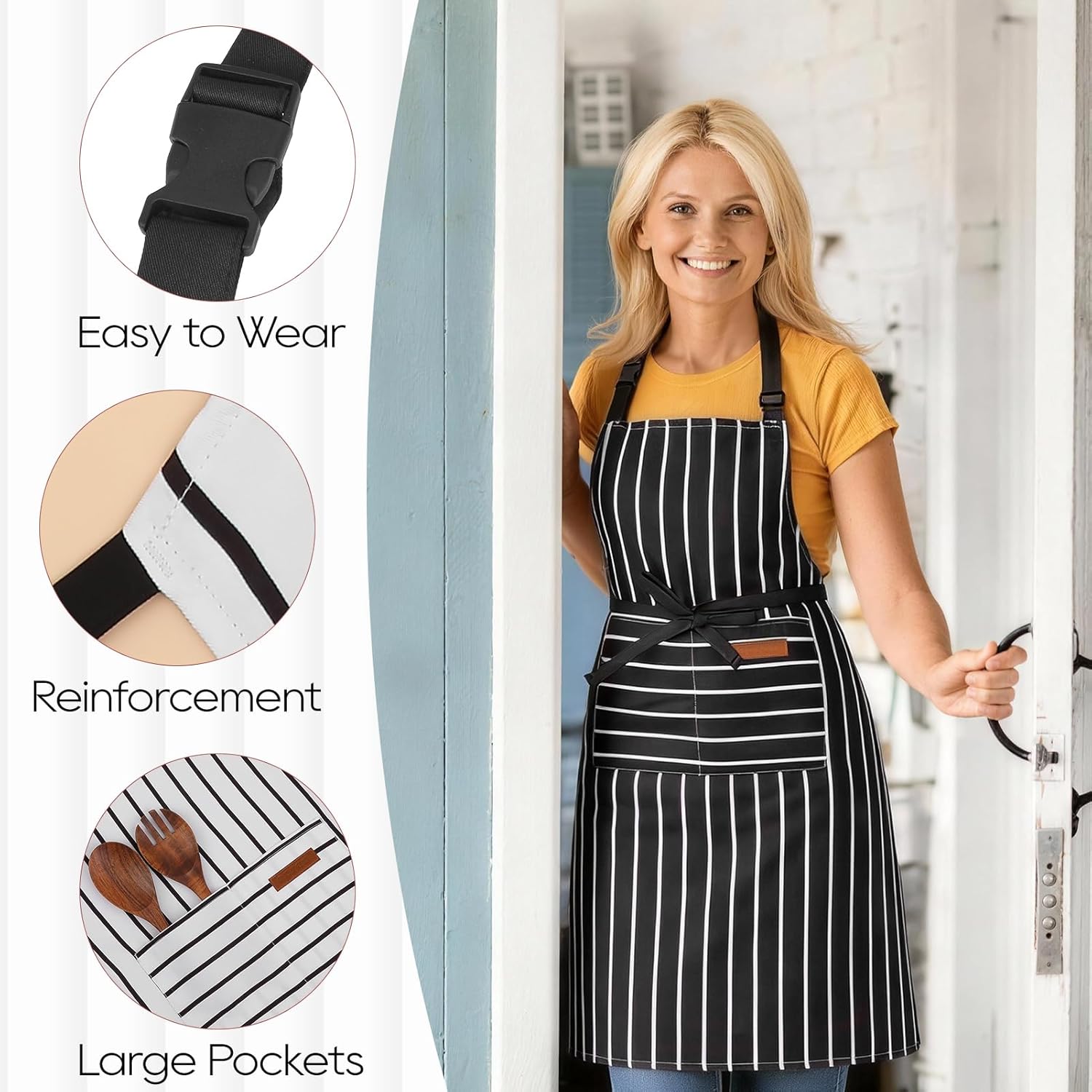 XLSXEXCL double-sided adjustable chef apron with pockets, suitable for cooking, gardening, and art painting for women and men.