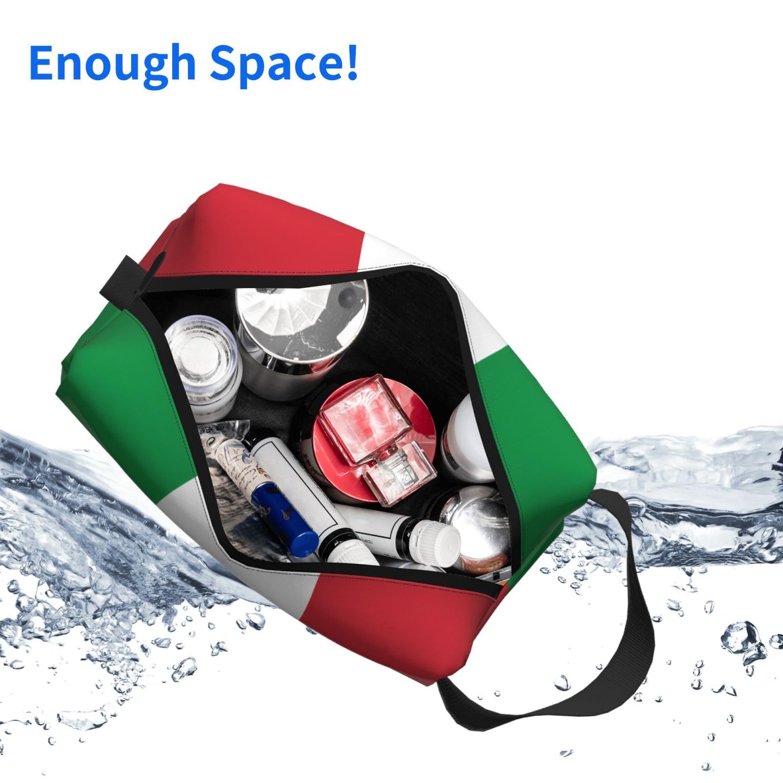 SXZVVBN Italian flag large capacity travel toiletry bag made of durable Oxford cloth, ideal for cosmetics and makeup organization.