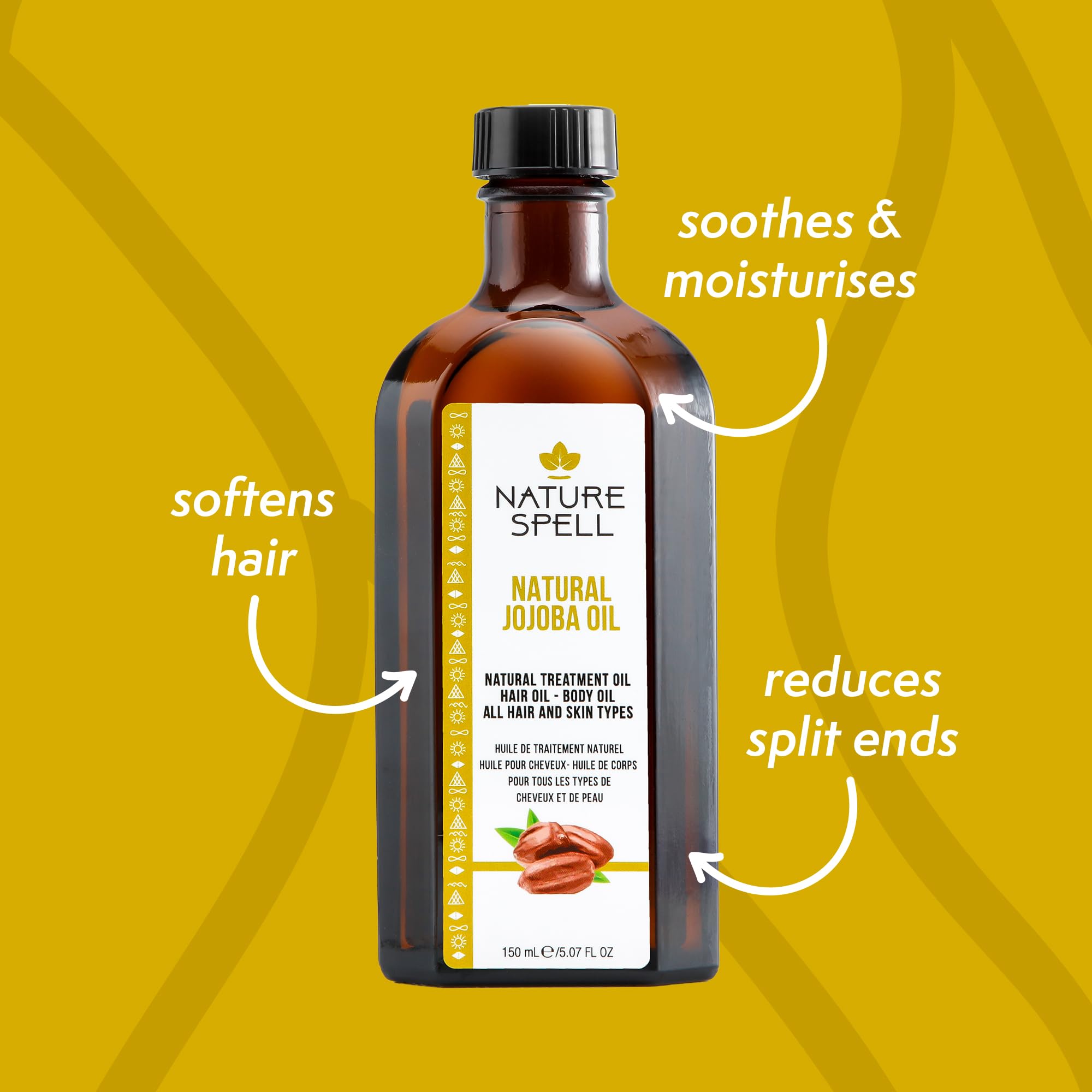 Nature Spell Jojoba Oil for Hair Growth, Supports Damage Strands, 5.07Fl Oz