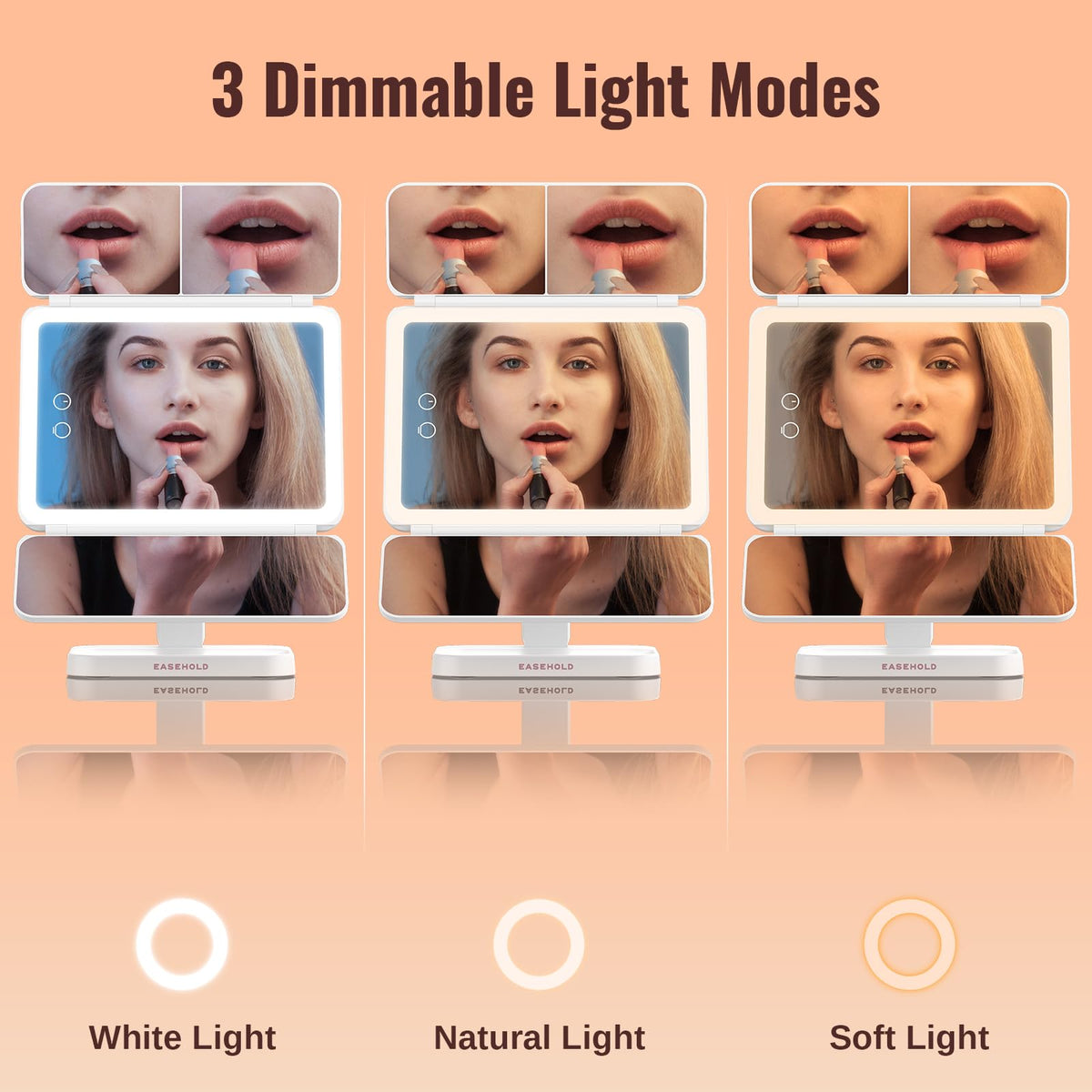 2000mAh Rechargeable Trifold Lighted Makeup Vanity Mirror - EASEHOLD Official Imagery - 5