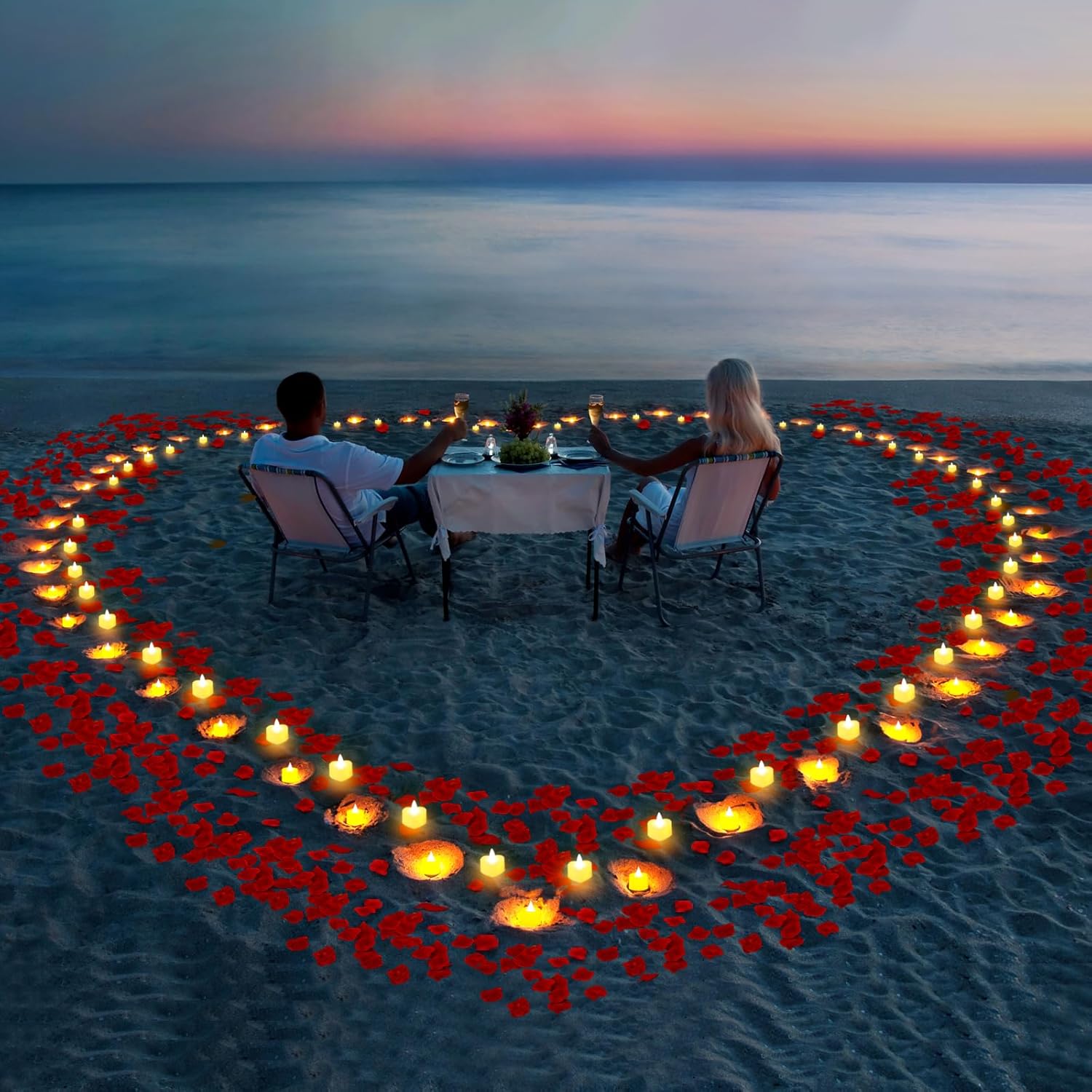 Set of 6000 artificial rose petals and 72 flameless candles from gobutend, perfect for romantic decor and special occasions