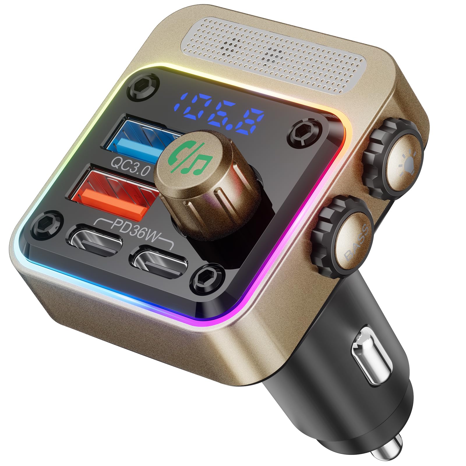 Nulaxy 54W Bluetooth 5.3 Car Adapter, FM Transmitter 4-Port Fast by Nulaxy - Angle View 10