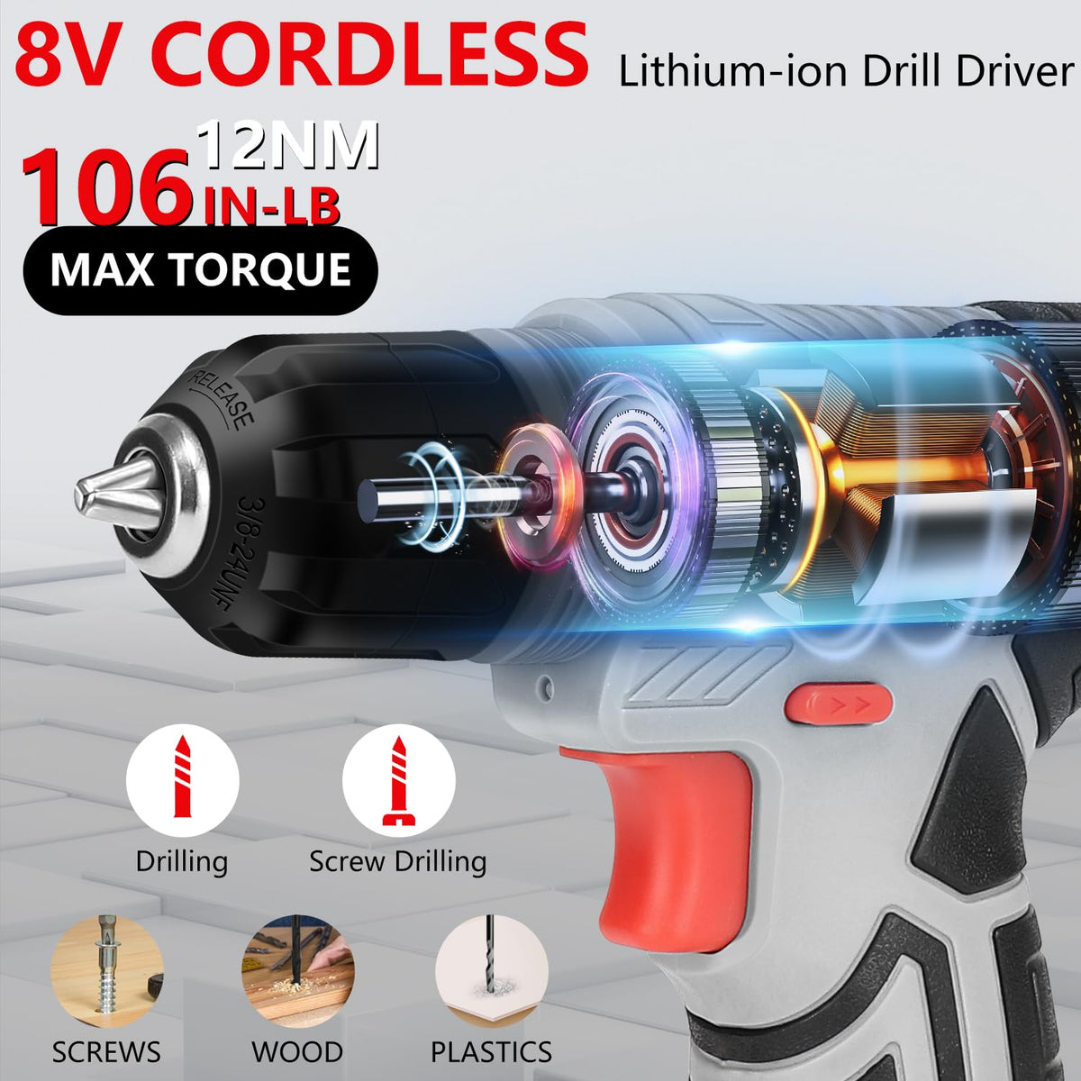 Tool Set 146 Piece Home Tool Kit with 8V Cordless Drill - JENABOM Official Imagery - 6