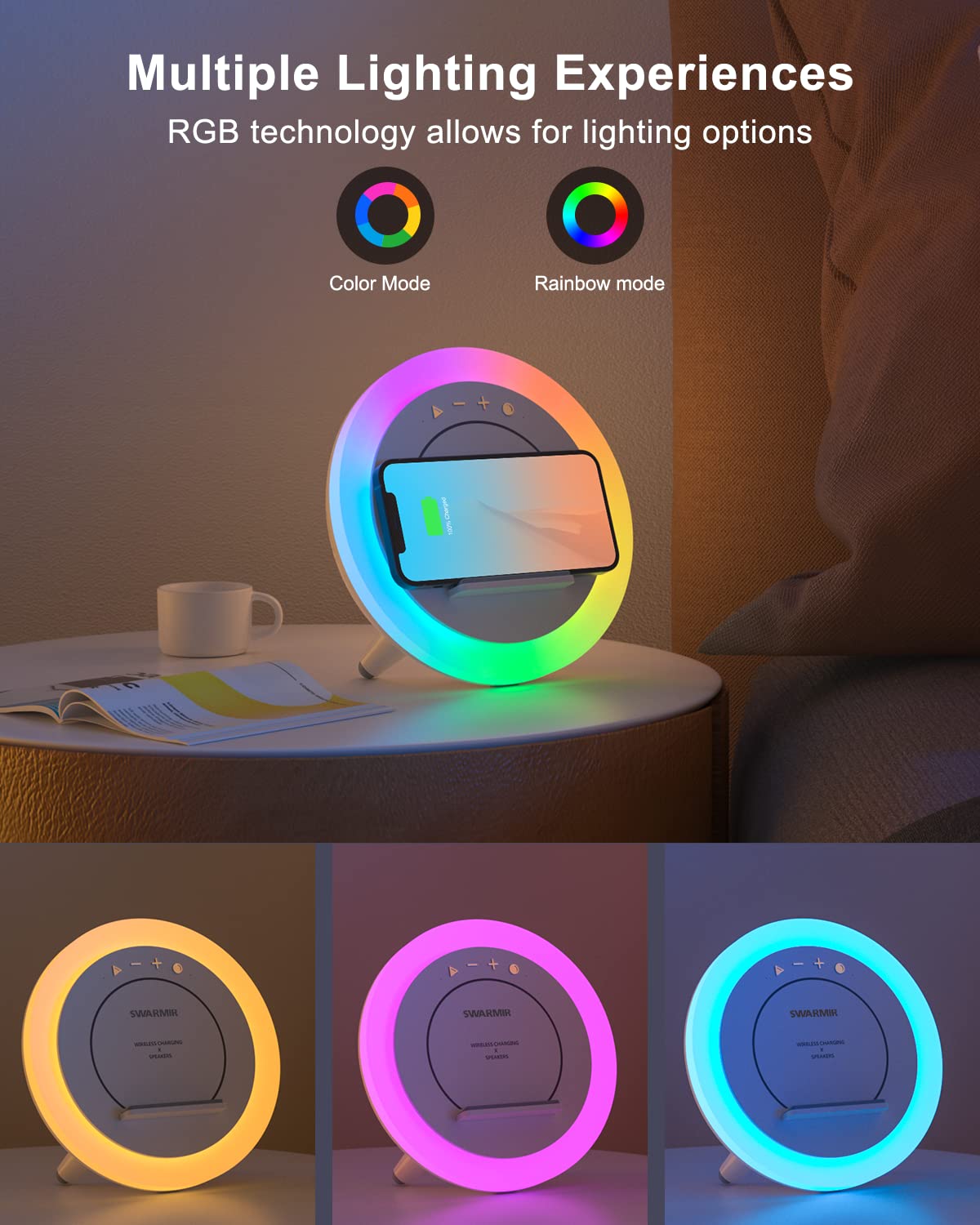Swarmir Bluetooth Speaker with Lights, Wireless Charging Speaker, - Swarmir Official Product View 4