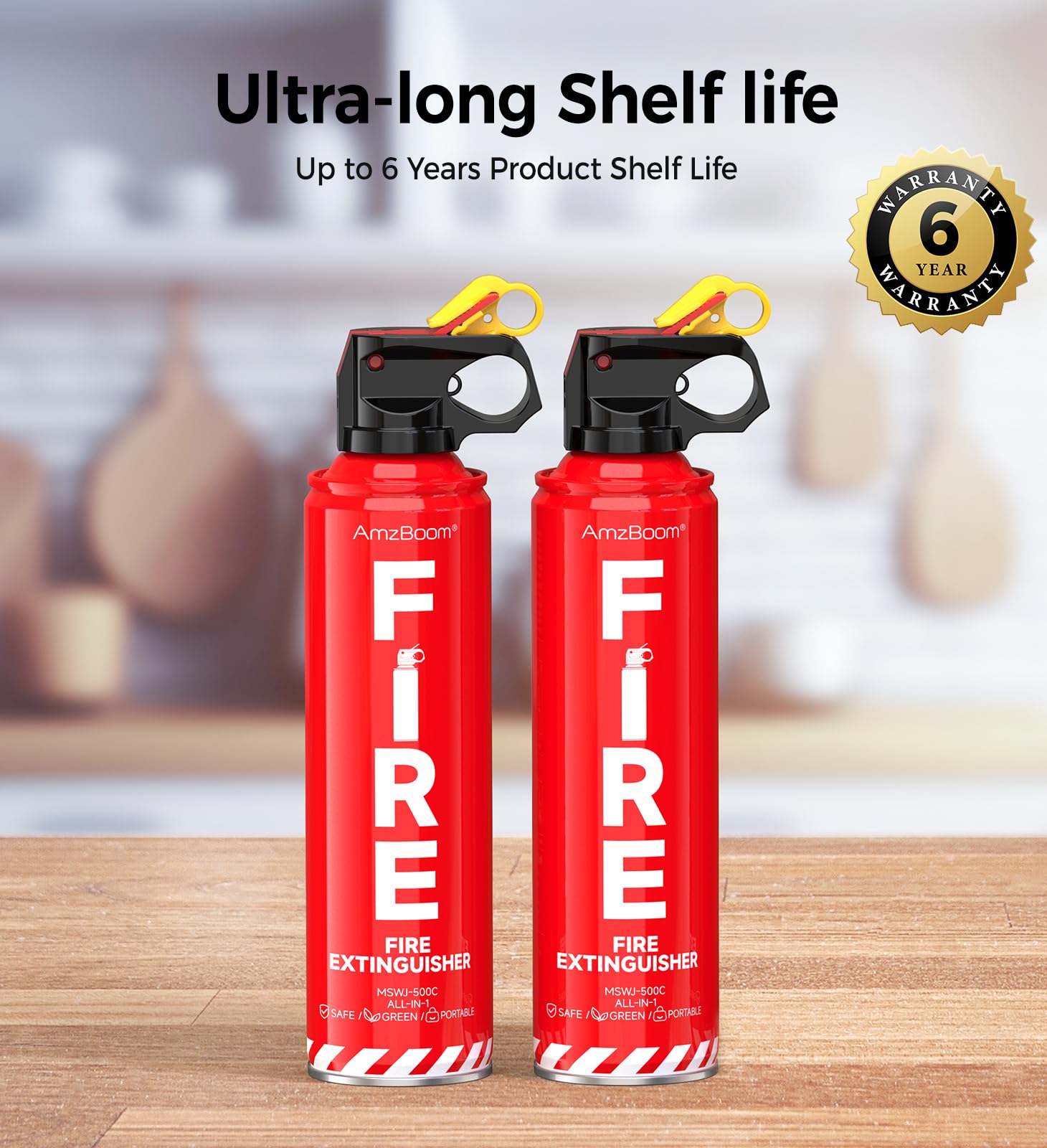 AmzBoom 2-Pack Fire Extinguisher for Home, Kitchen, Car, and Gril by AmzBoom - Angle View 6