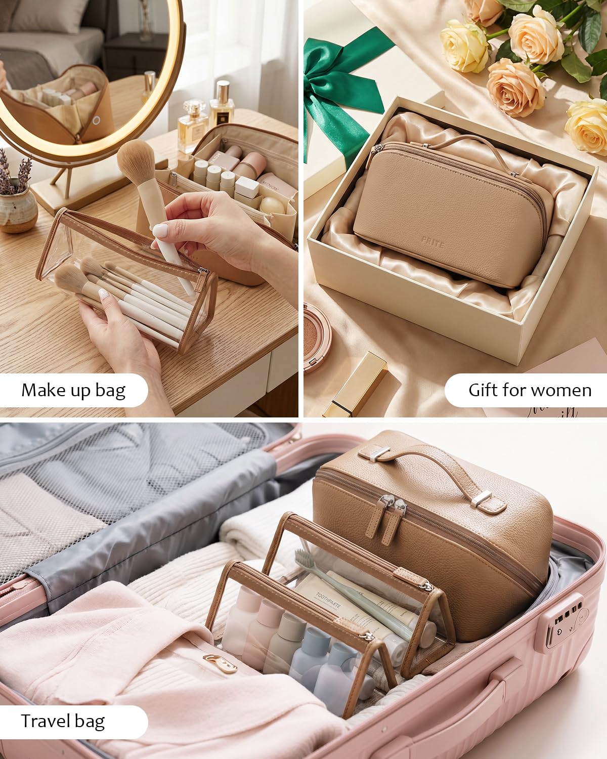 Prite 3 Pcs Makeup Bag Set Travel Toiletry Bag Cosmetic - Prite Official Imagery - 8