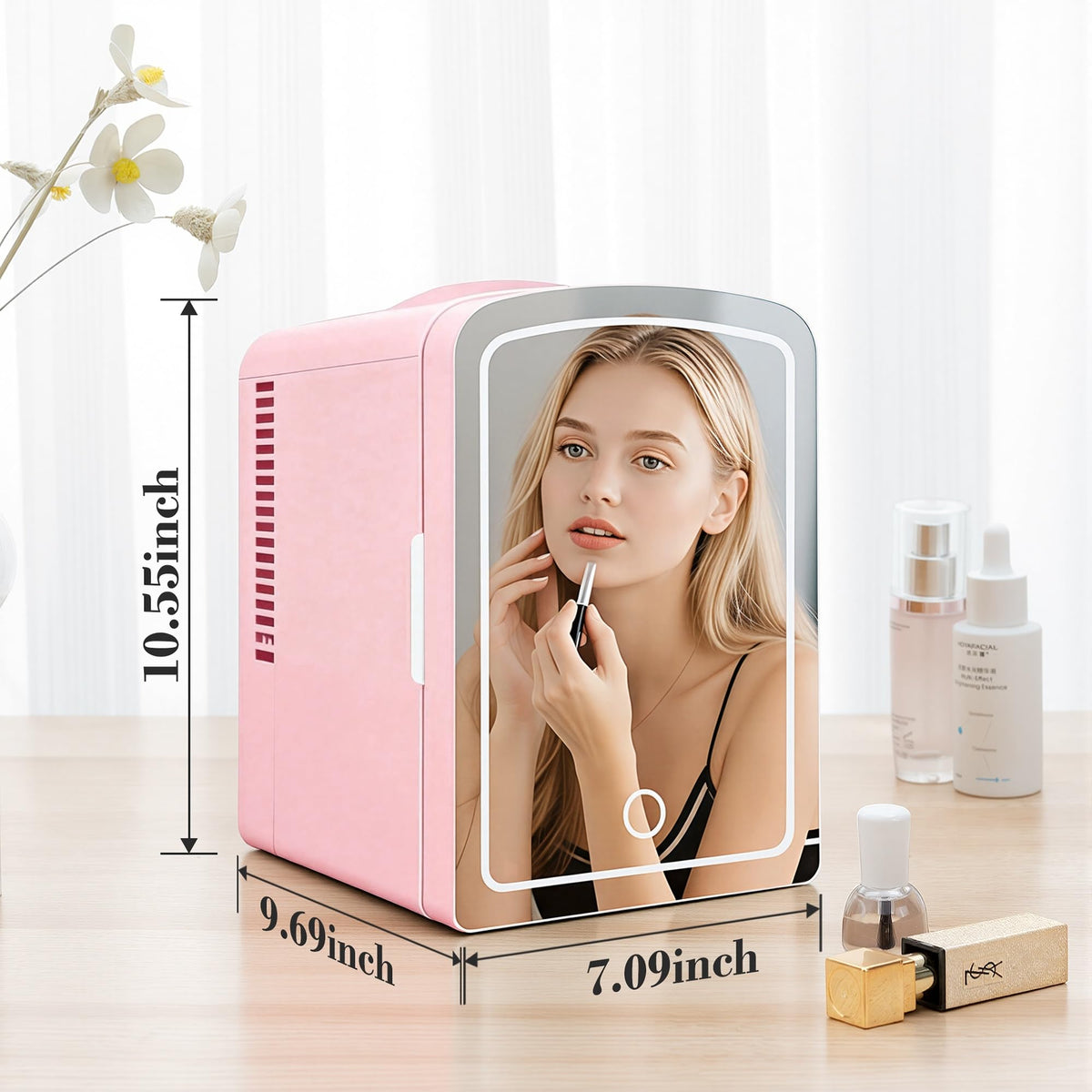 Mini Fridge 4 Liter 6 Cans Makeup Fridge with LED Mirror - Iceblue Official Imagery - 3