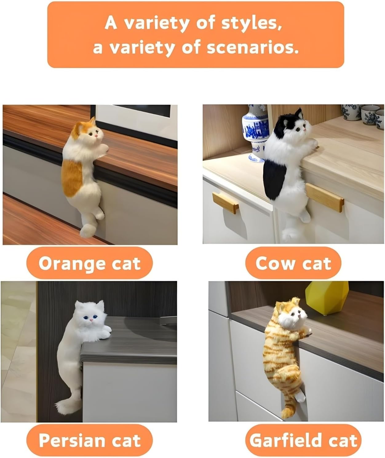 Black and white realistic furry cat figurine hanging as a simulation cat ornament, ideal as a gift.