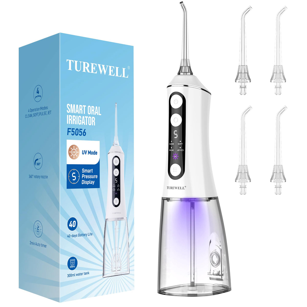 TUREWELL Water Flosser with UV Mode Portable Oral Irrigator - TUREWELL Official Imagery - 2