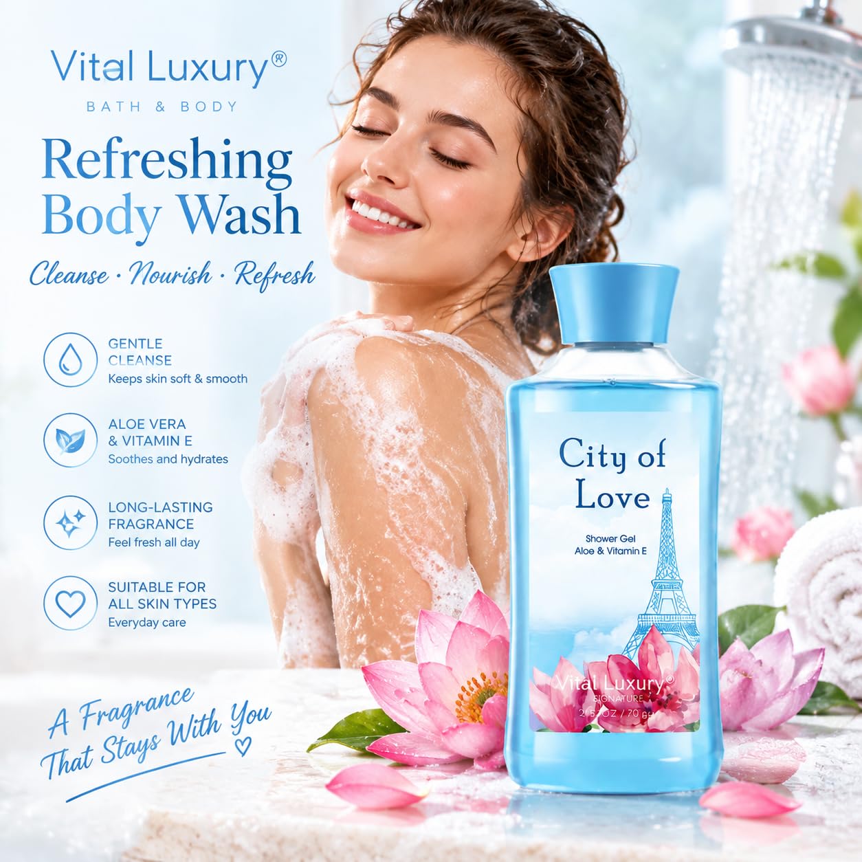 Bath Body Care Travel Set City of Love Scent 3 Piece Set - Vital Luxury Official Imagery - 5