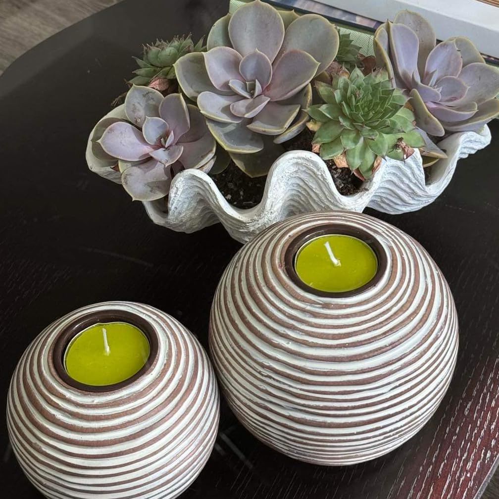 Tuva Brown Orb Tea Light Candle Holders Gift Boxed Set of 2 - Huey House Official Imagery - 8