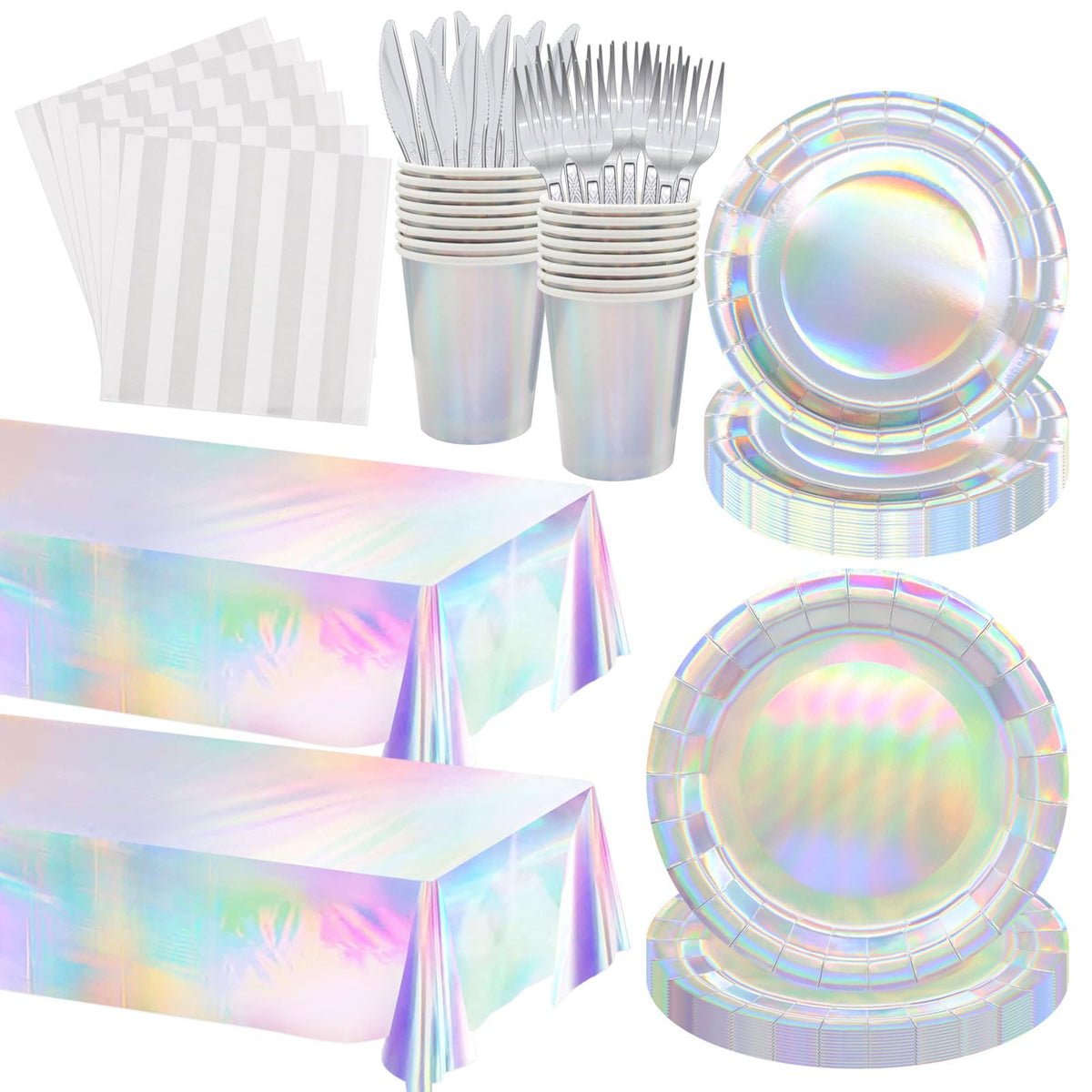 146pcs Iridescent Party Supplies Iridescent Party Tableware - Poqirzan Official Imagery - 1