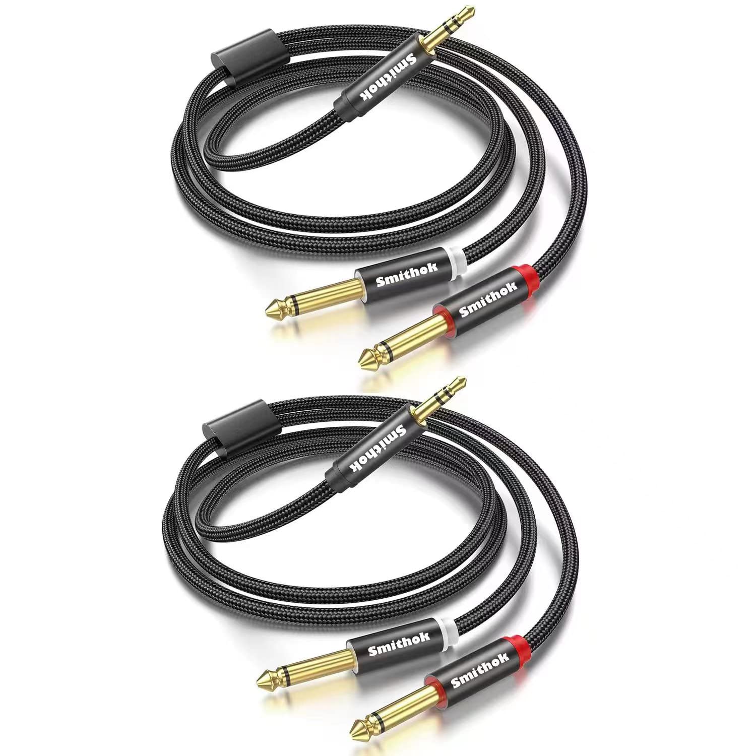 Smithok 2pack 3.3Ft 3.5mm TRS to Dual 6.35mm Stereo Cable 1/8 TRS by Smithok - Angle View 2