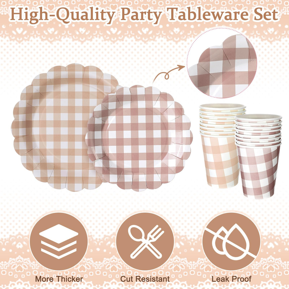 Yaomiao 168 Pcs Gingham Party Supplies Gingham Plates and - Yaomiao Official Imagery - 5
