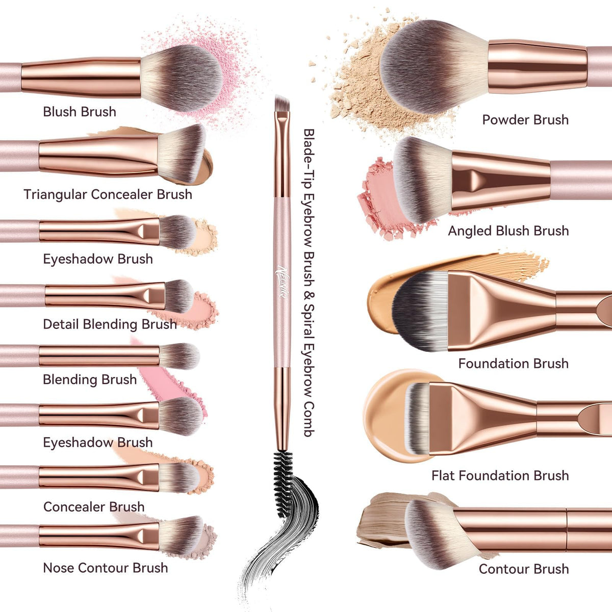 14 PCS Professional Makeup Brushes Set with Travel Cosmetic - NEONIQ Official Imagery - 4