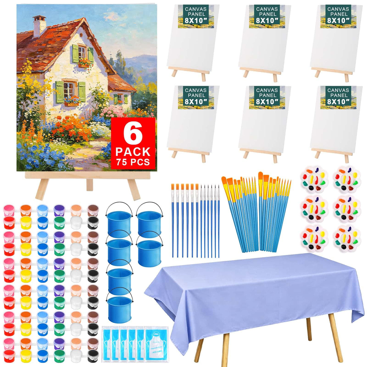 6 Pack 8x10 Canvas Painting Kit 75 PCS Sip and Paint Kit - Flasoo Official Imagery - 1