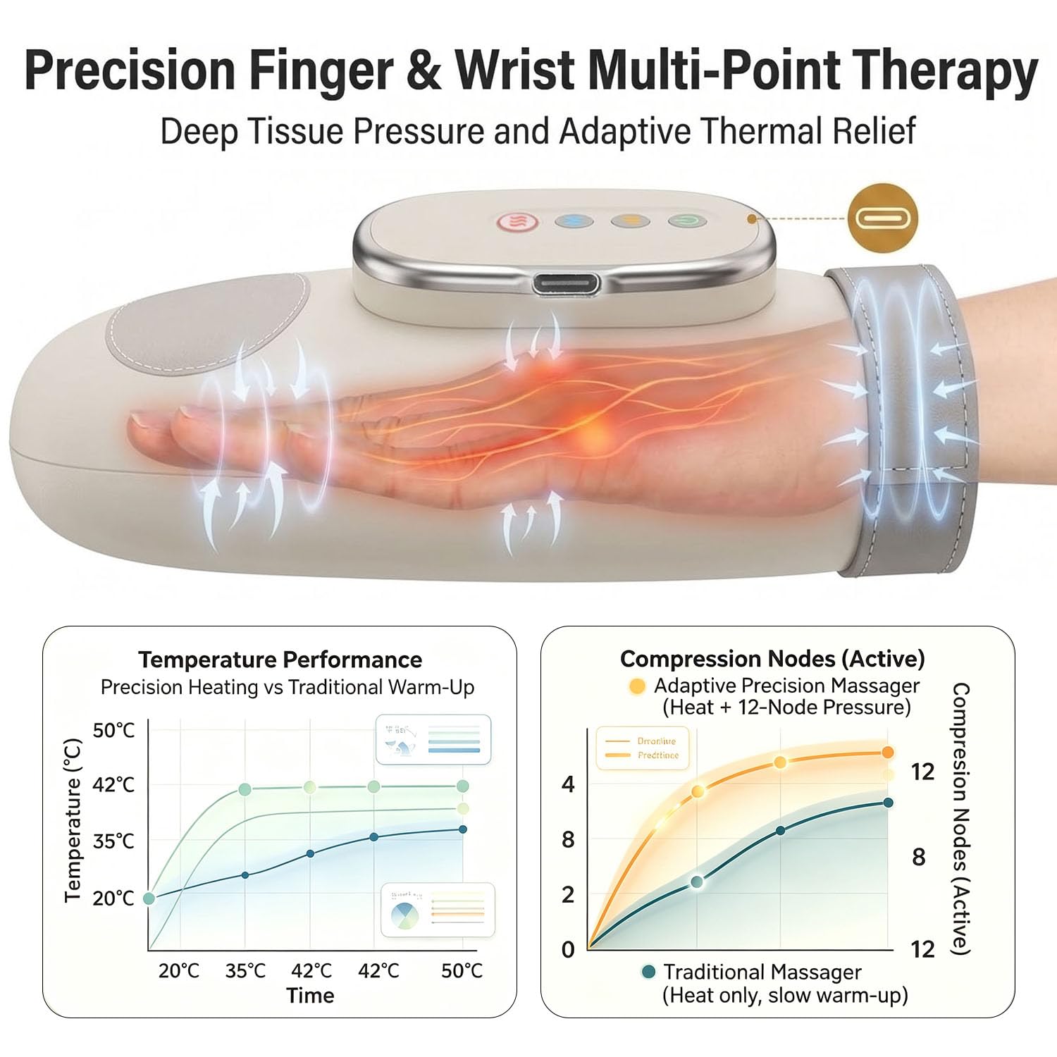 CARYWON CARYOWN Cordless Hand Massager with Heat and Compression - View 3