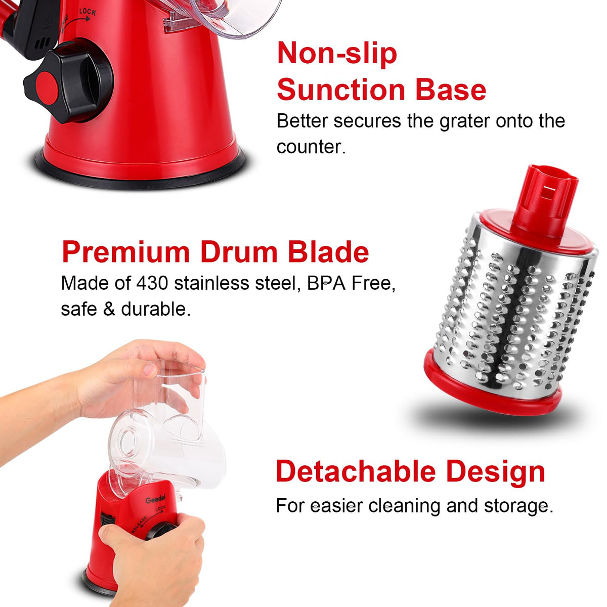 Geedel Rotary Cheese Grater Hand Crank Cheese Shredder - Geedel Official Imagery - 8