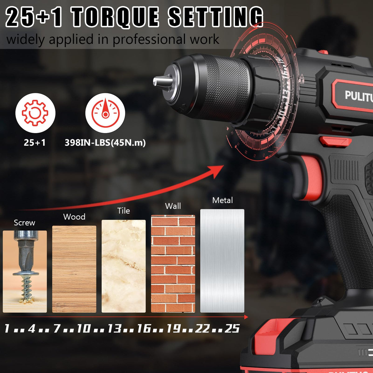 PULITUO Cordless Drill Set 20V 2 0Ah Electric Power Drill - PULITUO Official Imagery - 5