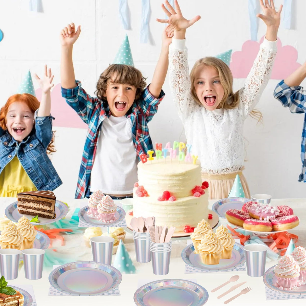 200PCS Iridescent Party Decorations Supplies Paper Plates - CEILIWEN Official Imagery - 7