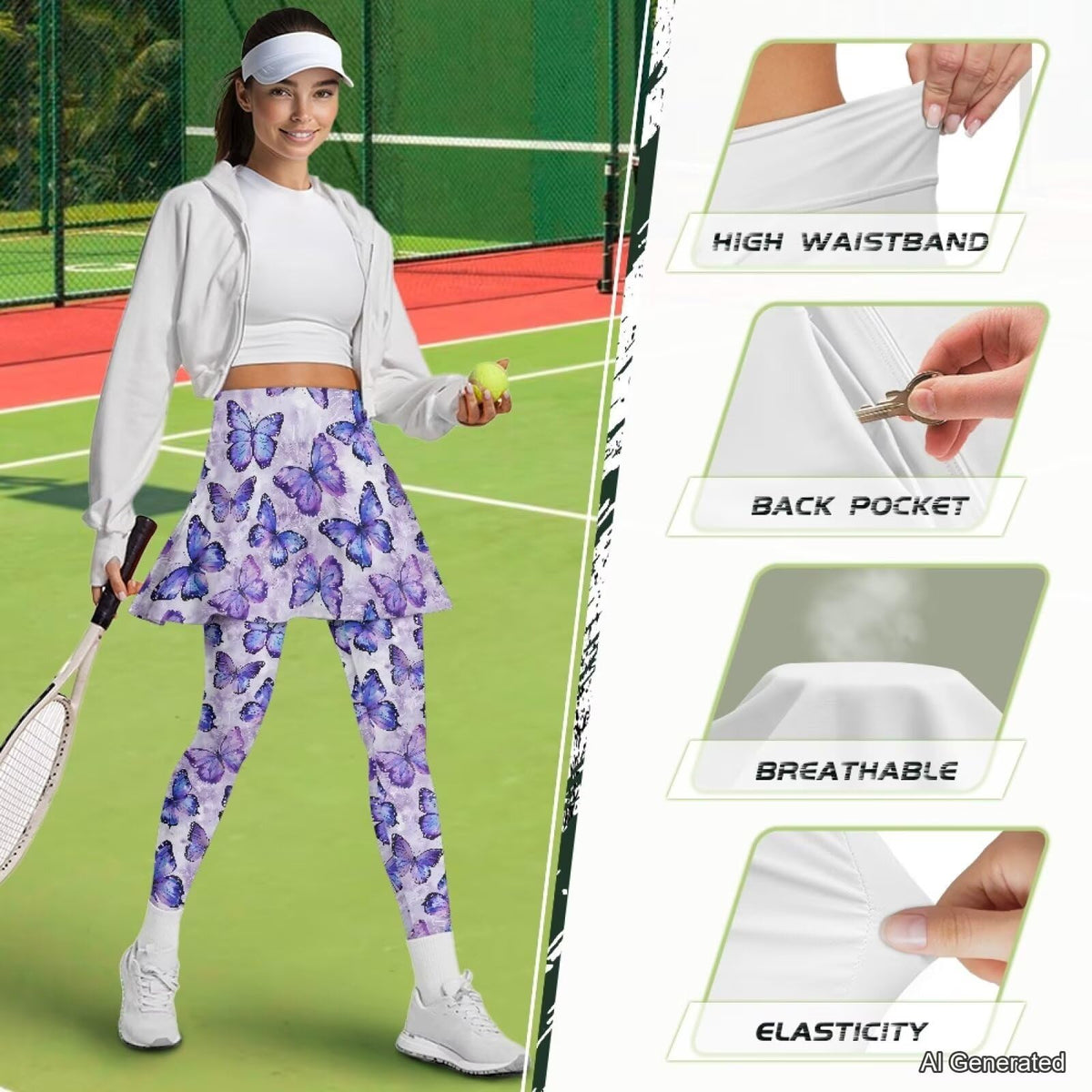 Women s Tennis Leggings with Skirts and Pockets - WHUVUMFY Official Imagery - 8