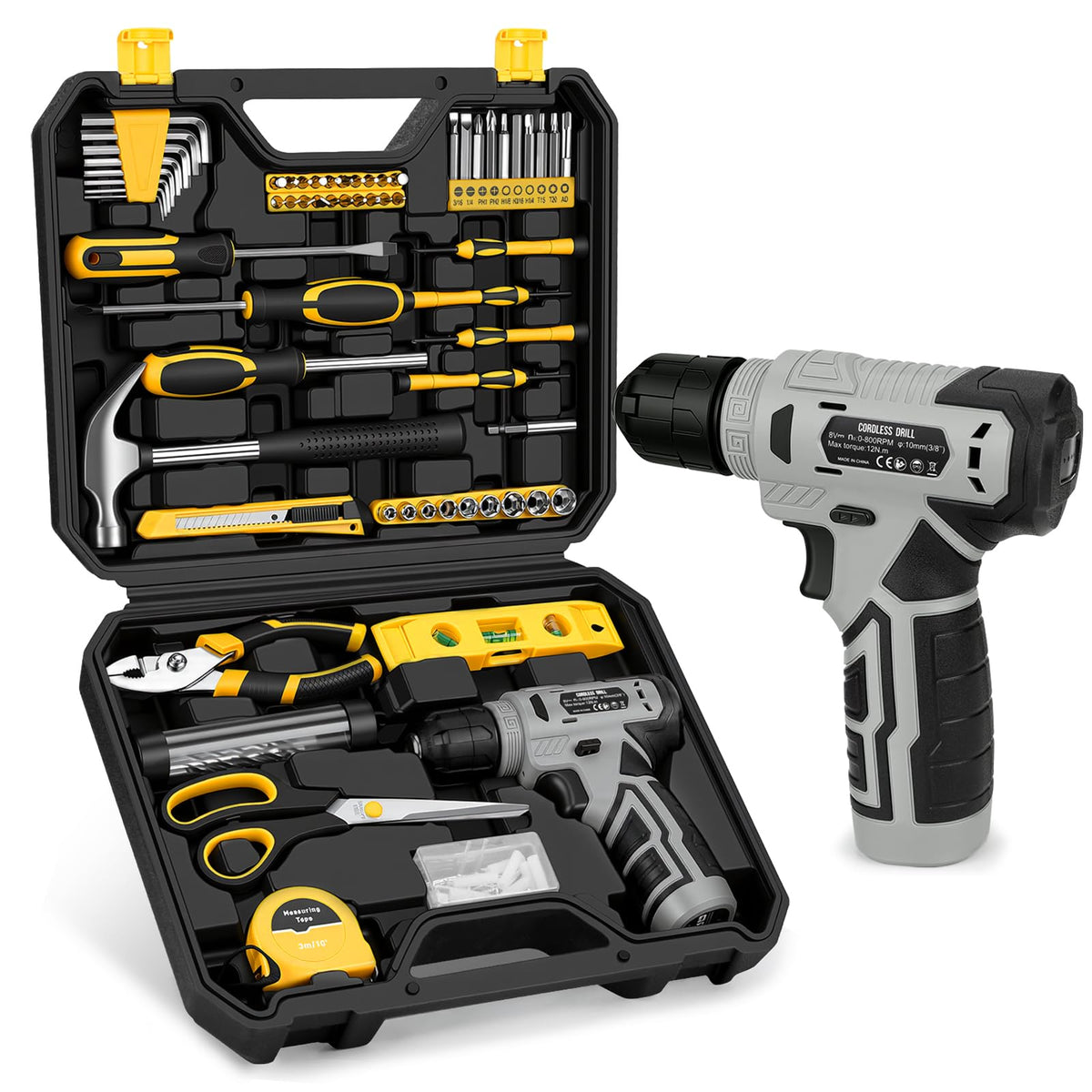 139 Piece Home Tool Kit with 8V Cordless Drill and Storage - Thatool Official Imagery - 1