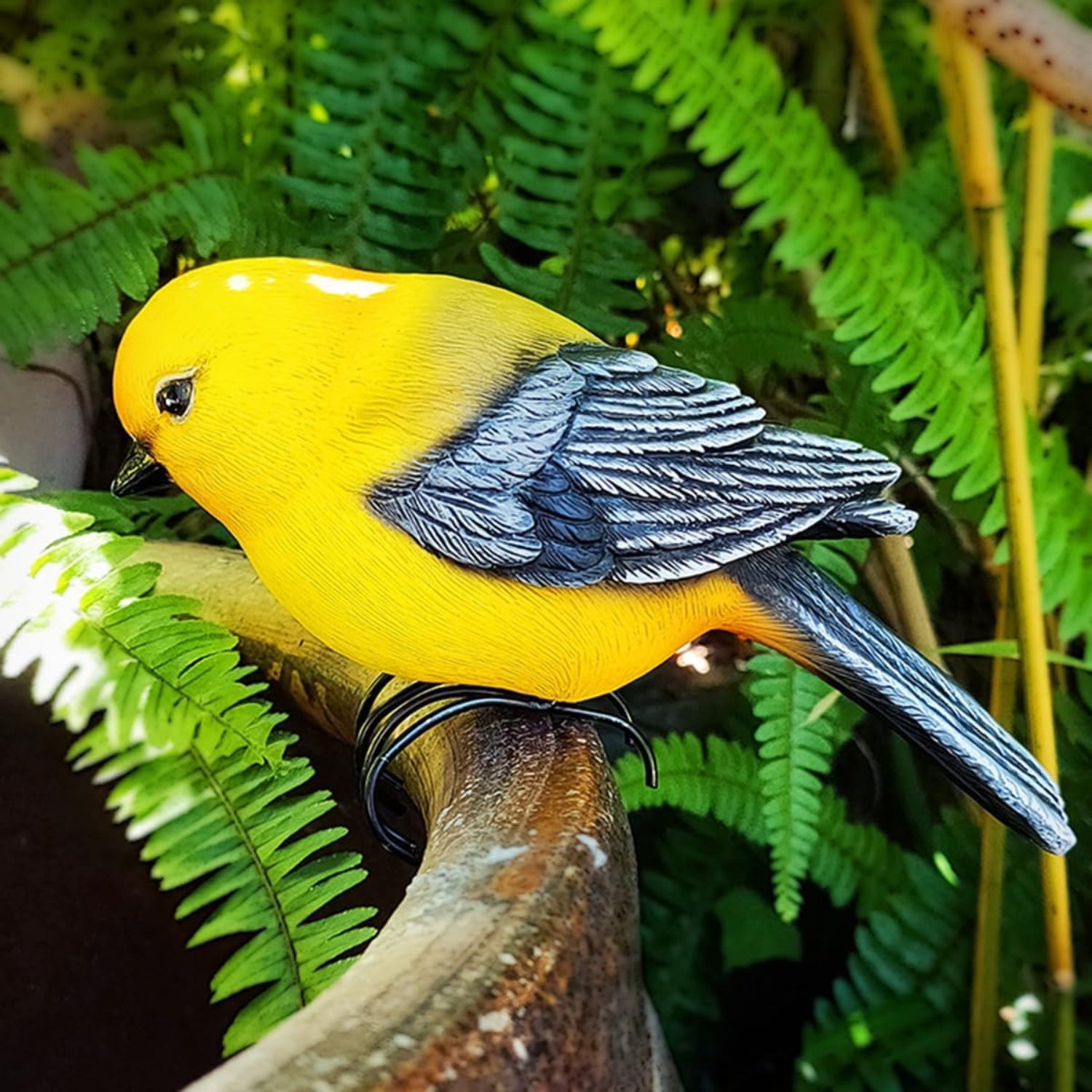 Yellow garden bird statue flower pot hugger by JARPSIRY, 6.7 inches tall, outdoor decor for trees with detailed bird and flower design.
