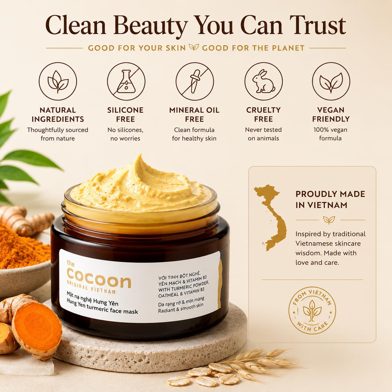 COCOONORIGINAL Vietnam Hung Yen Turmeric Face Mask 100ml / 3.38 - COCOONORIGINAL