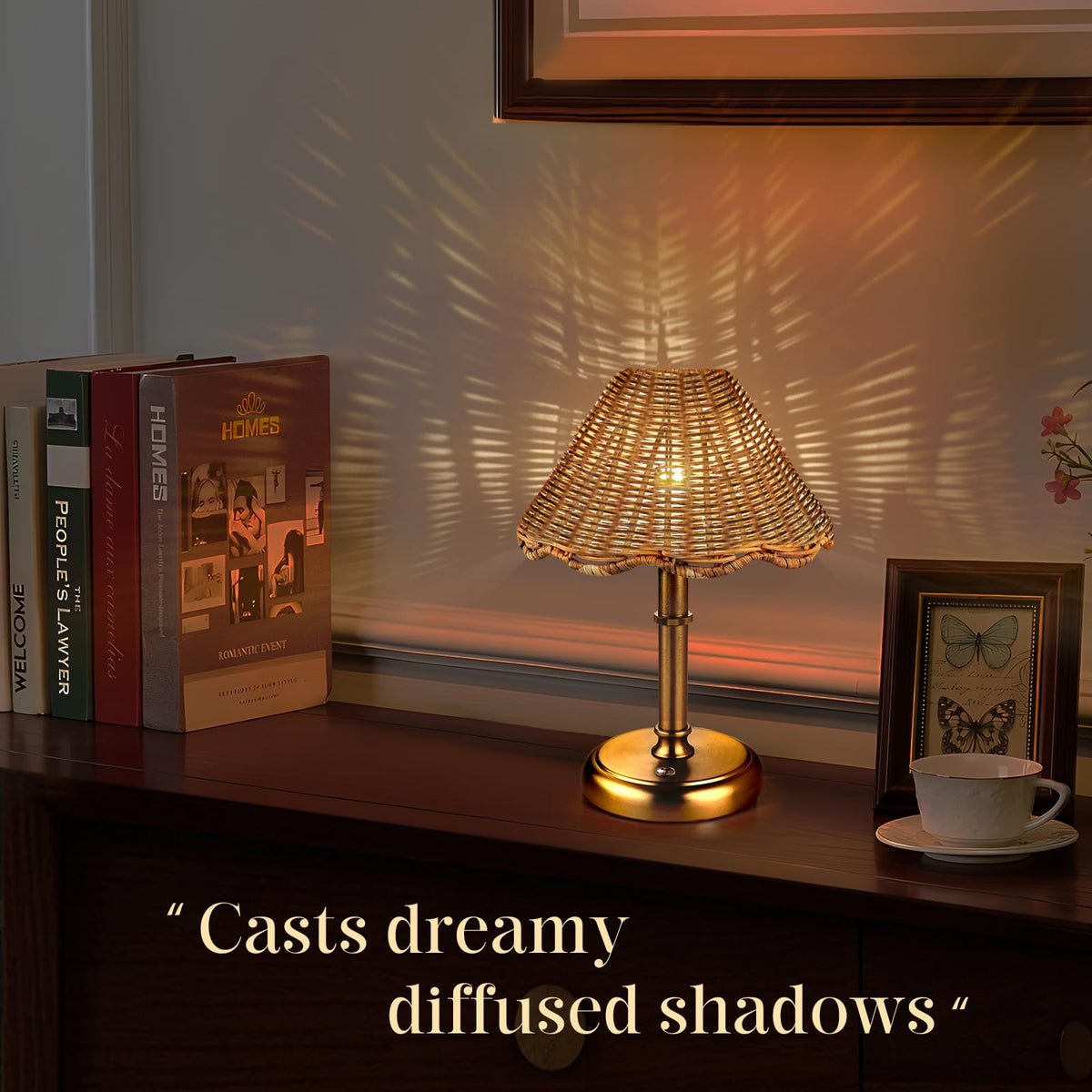 Mini Cordless Boho Rattan Table lamp 5200 mAh Rechargeable - Folux Official Imagery - 3