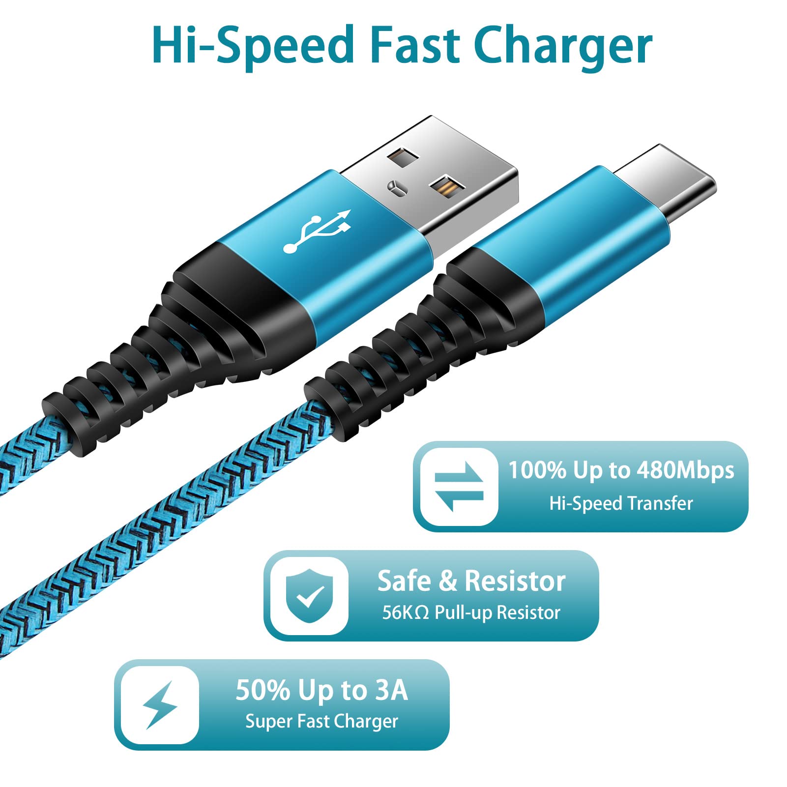ABCPOW 2-Pack 6ft USB-C Fast Charging Cable Nylon Braided