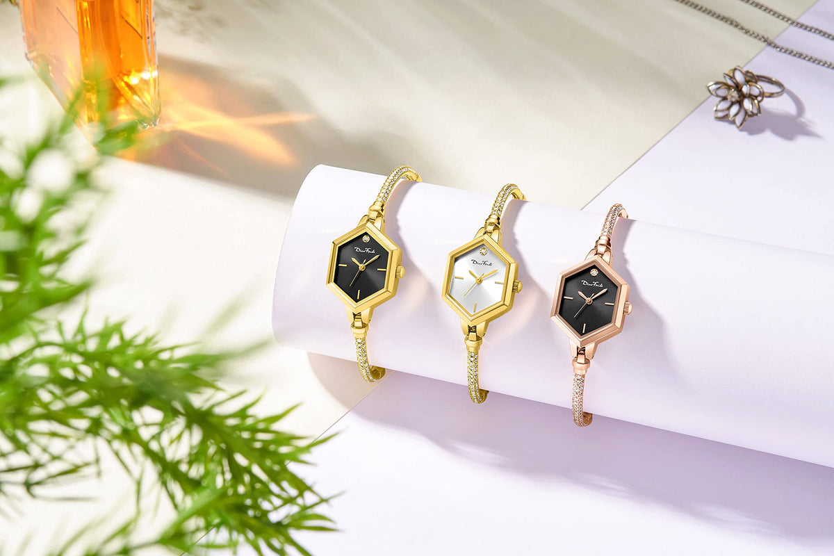 Rose Gold Petite Bracelet Watch for Women Diamond Dress - Diaofendi Official Imagery - 8