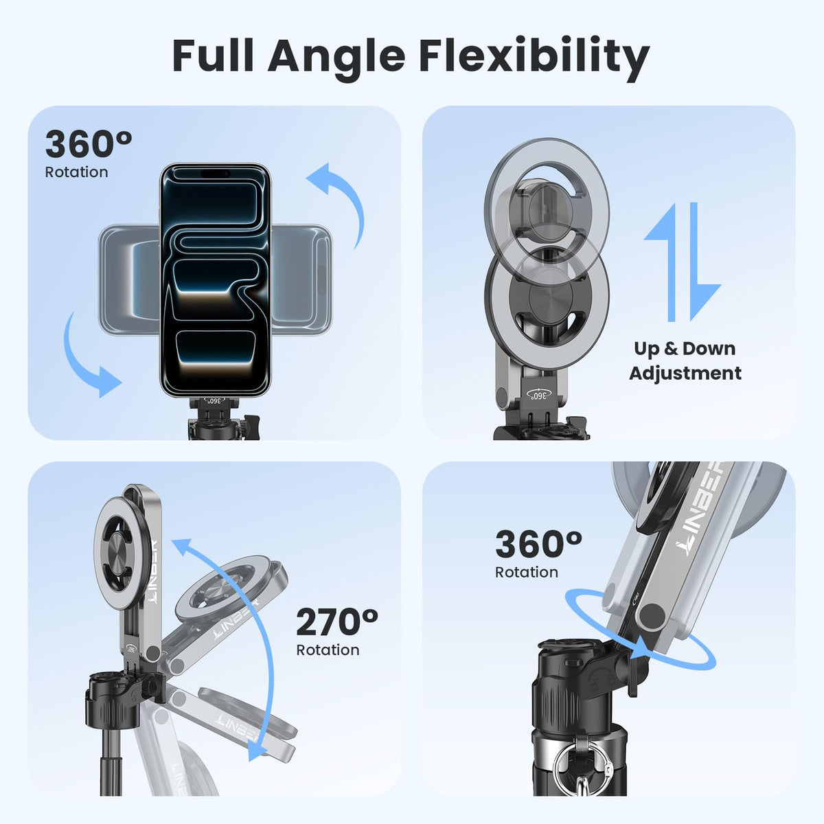 Magnetic Selfie Stick Tripod for iPhone Android MagSafe - Linber Official Imagery - 5