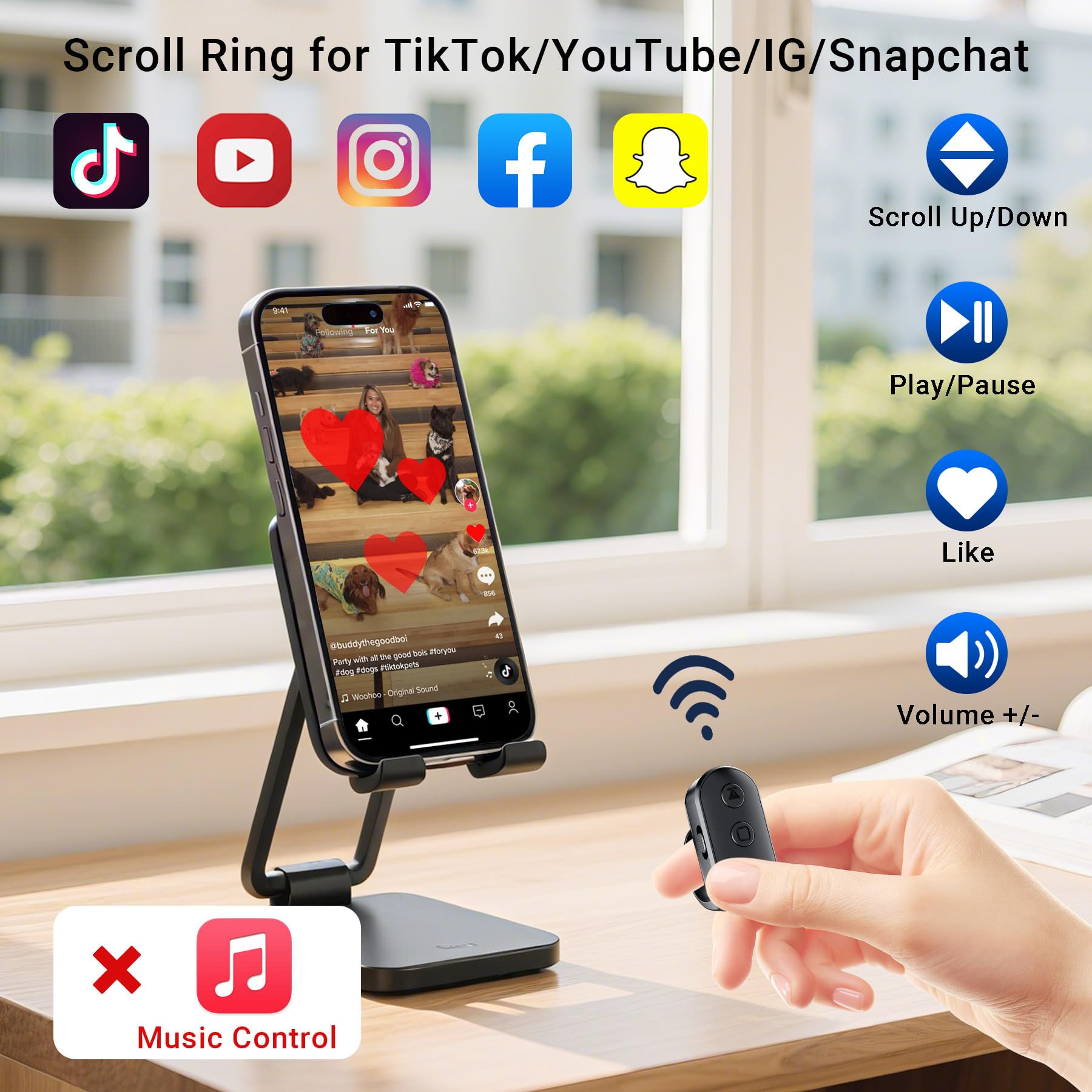 FiKavi Scrolling Ring Remote for TikTok YouTube IG Shorts Video Landsc - View 3