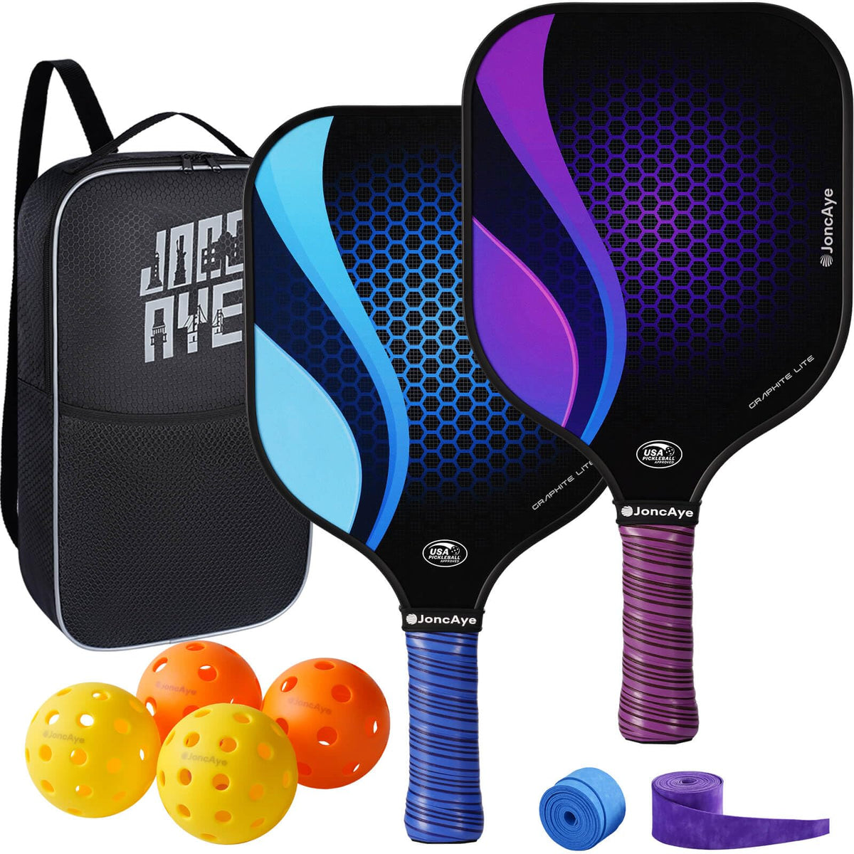 JoncAye Pickleball Paddles Set of 4 or 2 Fiberglass Rackets - JoncAye Official Imagery - 2