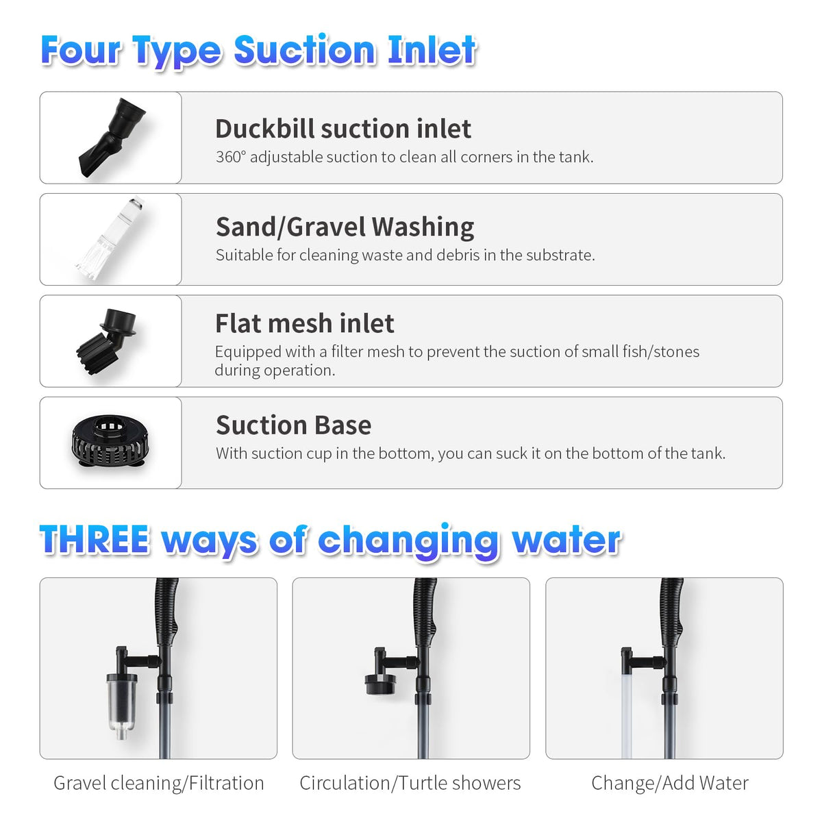 6 in 1 Electric Aquarium Gravel Cleaner 530GPH Fish Tank - FOUSIUTIM Official Imagery - 6