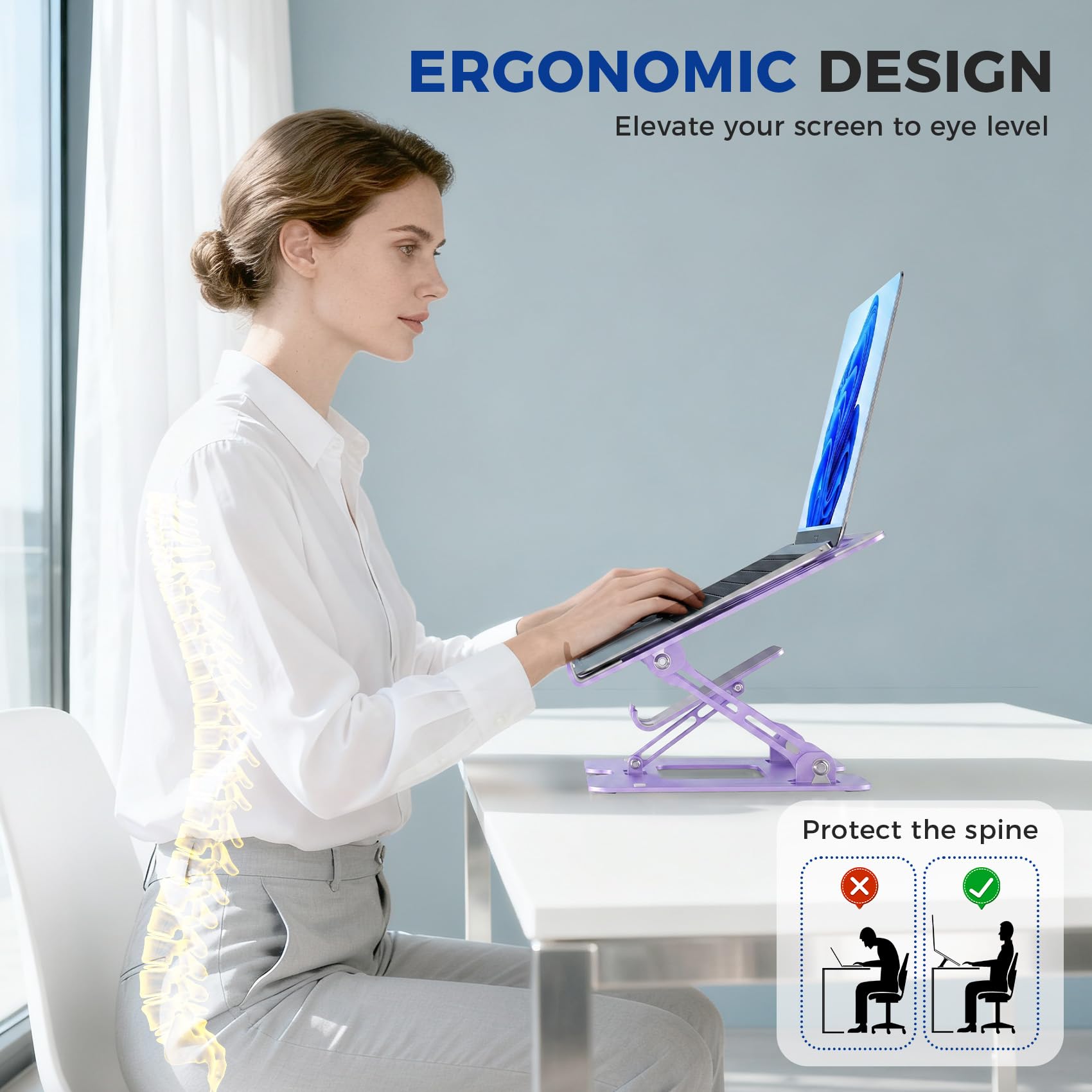 Lajou purple 2-in-1 portable laptop and phone stand with adjustable height and sturdy design for desk use