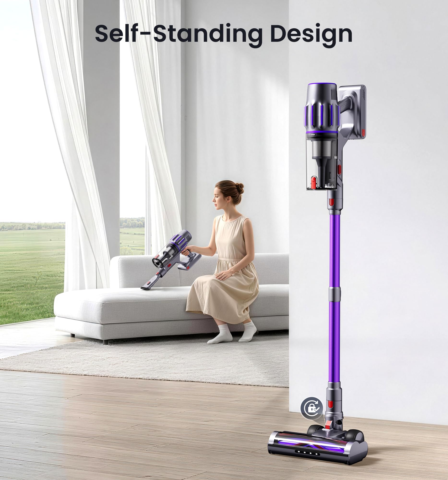 Zemmio 90Mins Cordless Vacuum Cleaner,Upgraded 650W 55KPA Cordless Stick Vacuum - Zemmio Official Product View 7