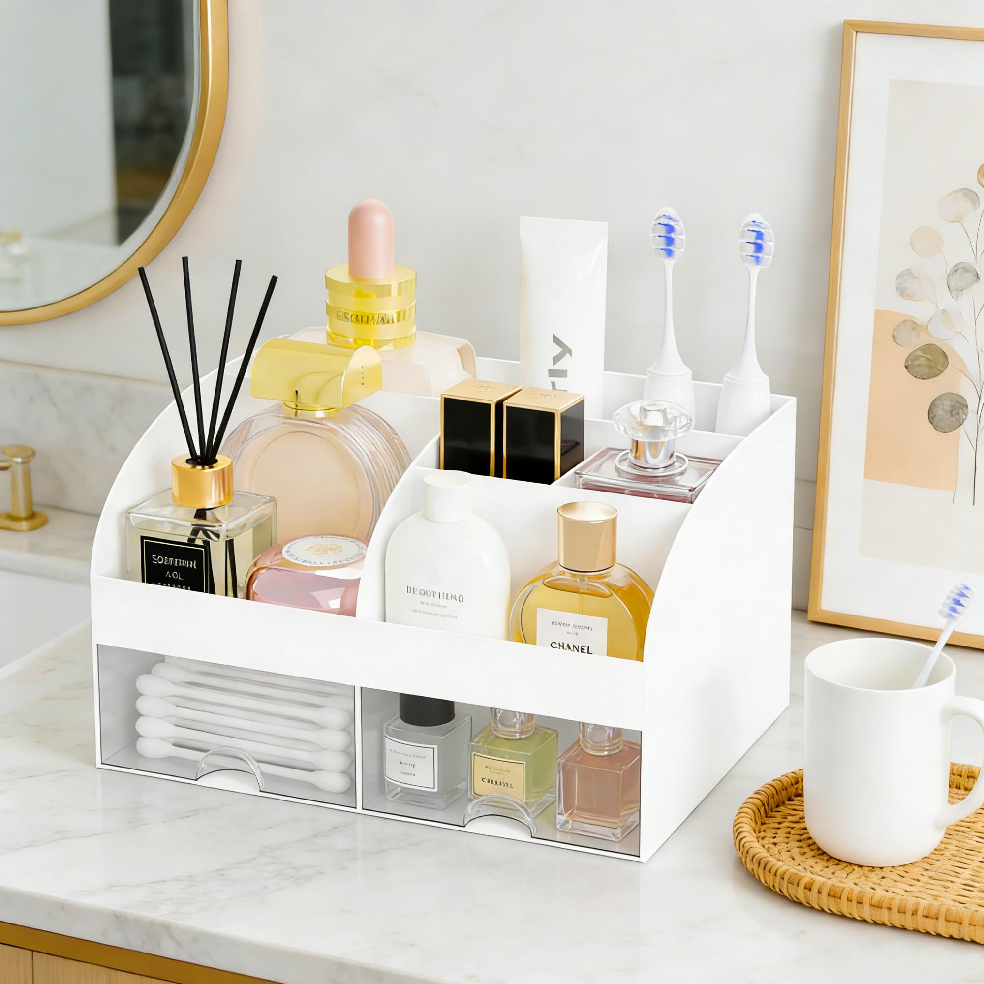 Makeup Organizer with 2 Drawers Countertop Cosmetic Storage - DIRZHX Official Product Imagery - 5