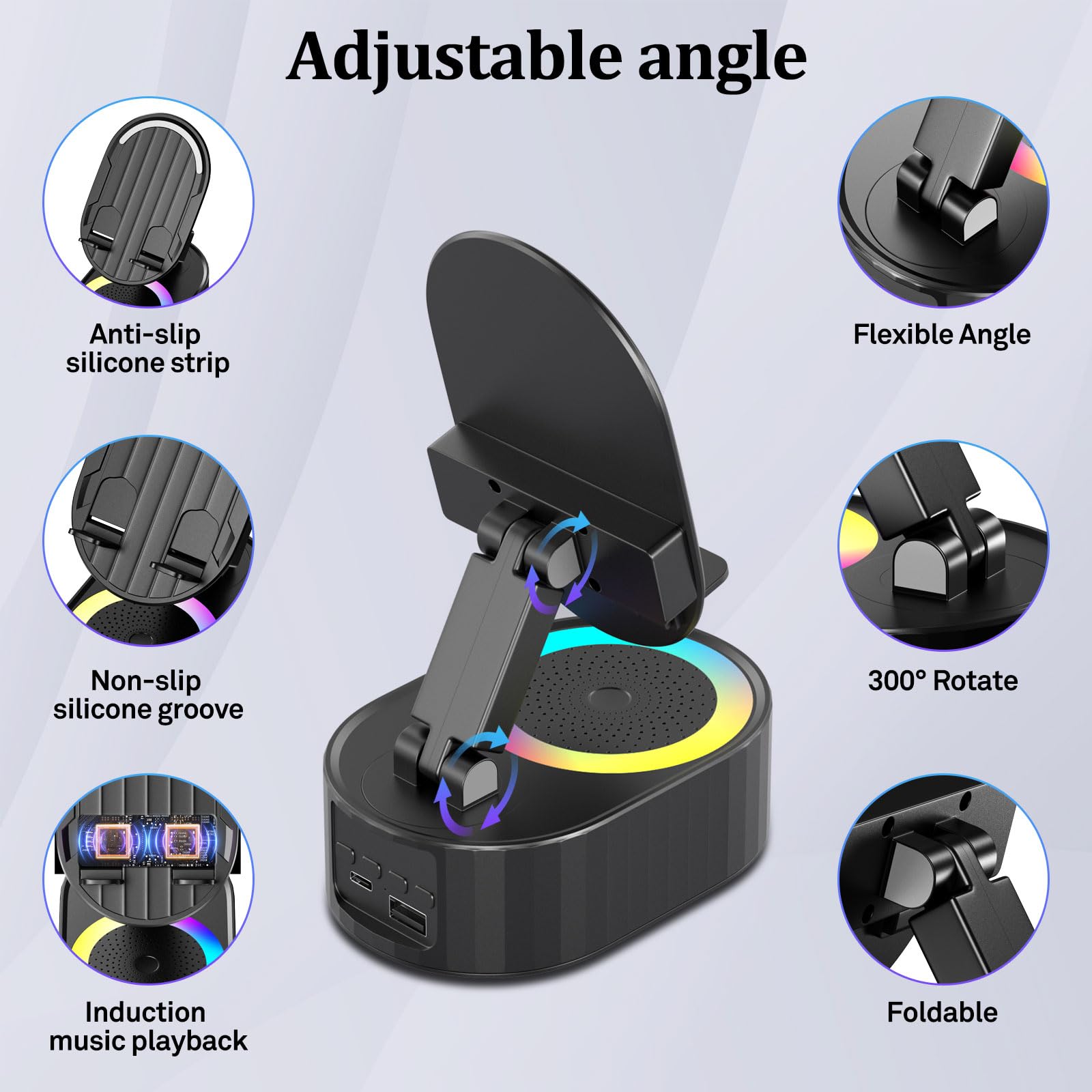 AKLLCCR Wireless Induction Bluetooth Speaker 5in1 Phone Holder Sp by AKLLCCR - Angle View 5