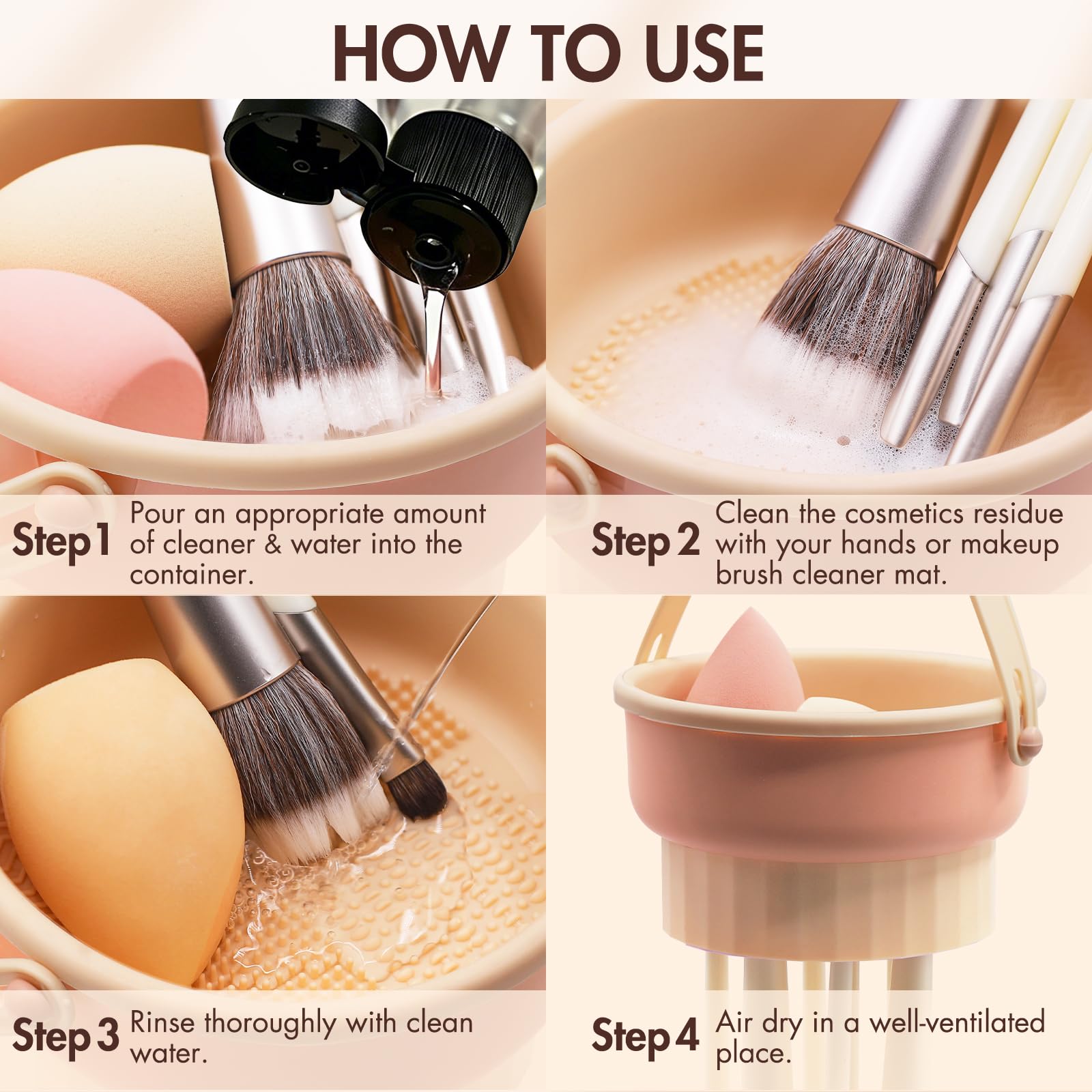 Embagol Makeup Brush Cleaner Kit with Cleaning Bowl, Make Up Brush Cleansers Solution for Sponges, Puffs and Brushes - Gentle Formula, Cruelty Free(2-pieces set, 100ml/3.38 fl oz + Khkai)