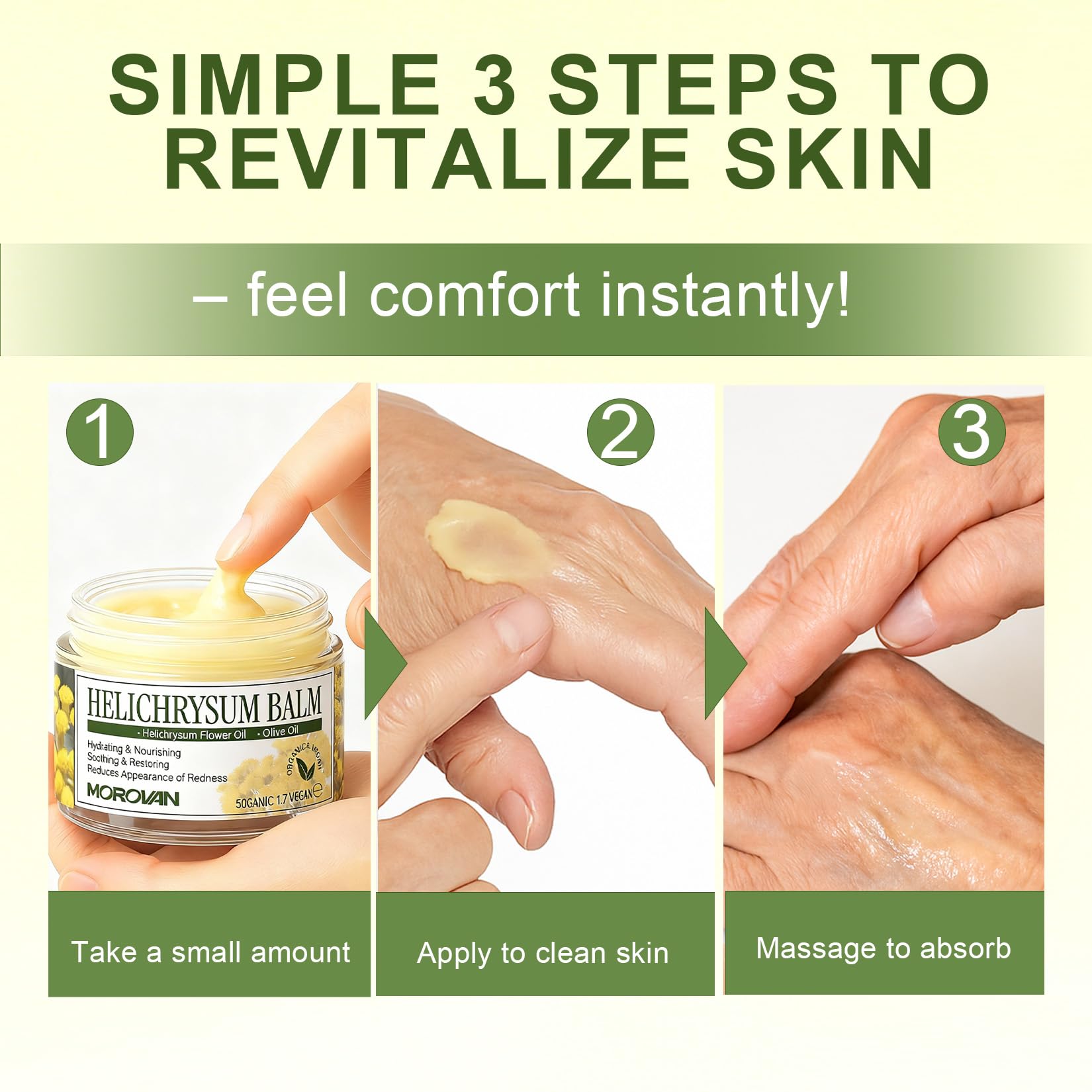 Morovan Helichrysum Bruise Balm skin moisturizer and muscle relief balm in a tube, designed for skin and muscle recovery.