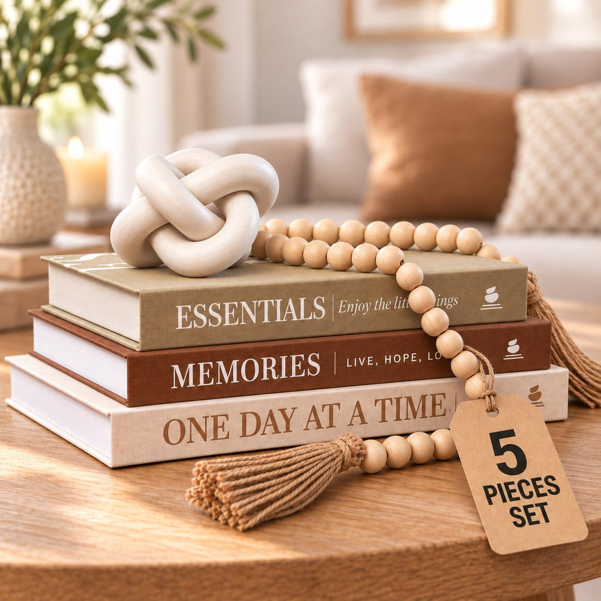 5Pcs Set 3 Linen Decorative Books for Home Decor Wood Knot - JULZEN Official Imagery - 2