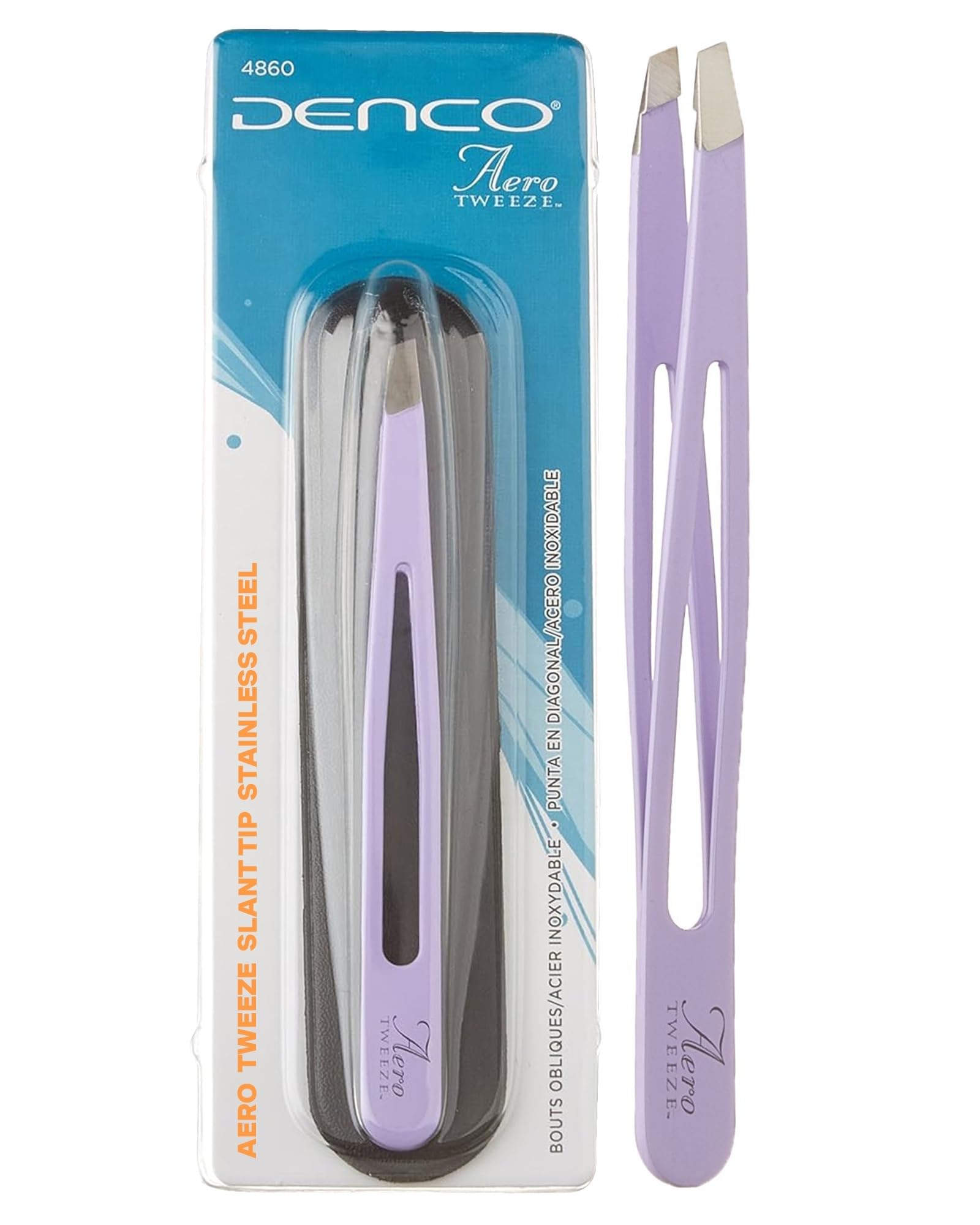 Denco Aero Tweeze Slant Tip Tweezers – Precision Eyebrow Tweezers for Shaping and Fine Hair Removal, Stainless Steel with Cut-Out Body Design, Lightweight Grip with Protective Pouch
