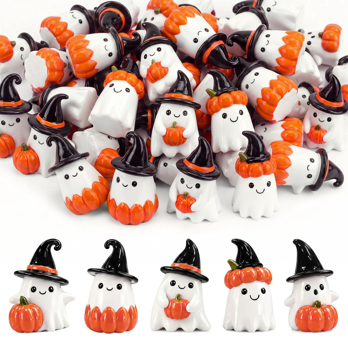 Qunclay 100 Pcs Halloween Ghosts Figurines Decor Pastel Tiny - Qunclay Official Imagery - 8