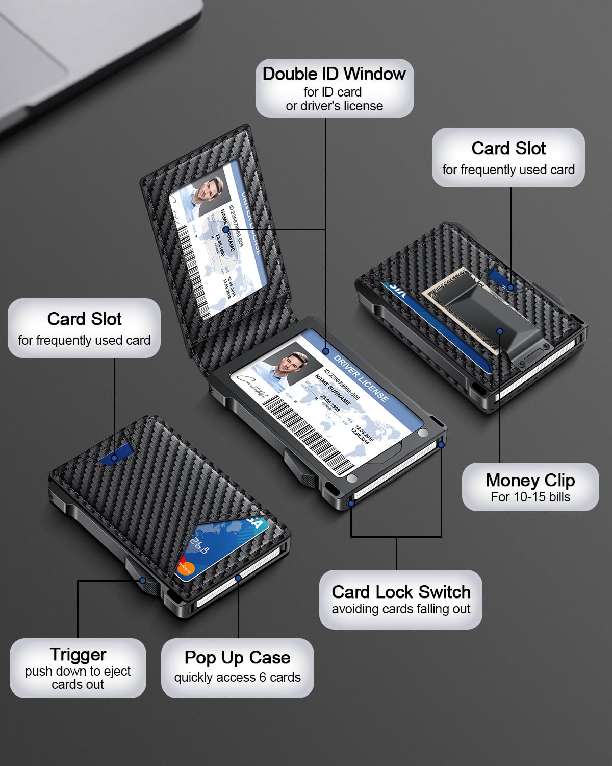 KAFELLON Carbon Fiber RFID Pop-Up Wallet for Men