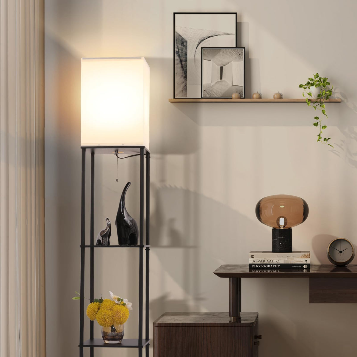 Floor Lamp with Shelves Modern Square Standing Lamp with 3 - Gupuzm Official Imagery - 7