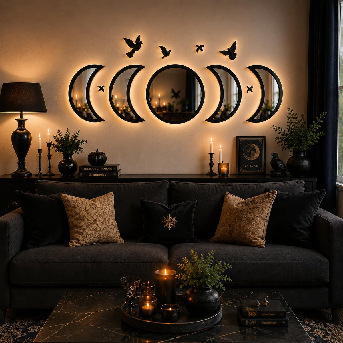 NESHE Moon Phase Mirror Wall Decor Set with Birds - NESHE Official Imagery - 4