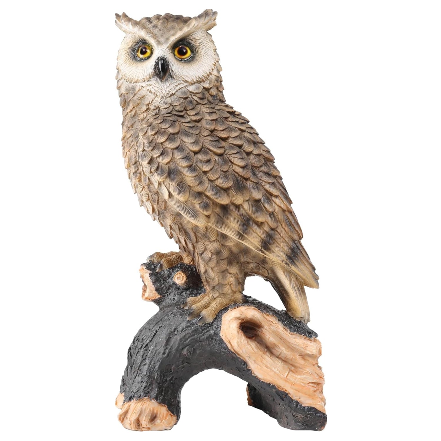 Ovewios owl garden statue of a forest owl perching on a stump resin figurine for outdoor or home decor.