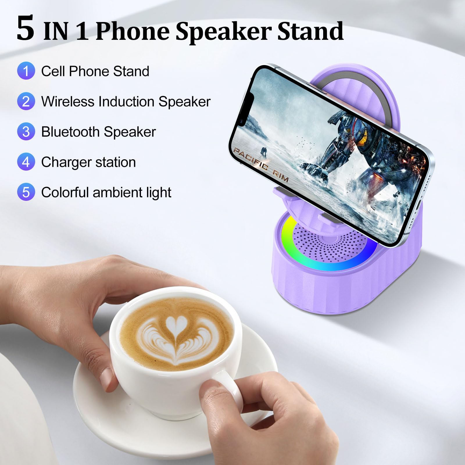 AKLLCCR Wireless Induction Bluetooth Speaker 5in1 Phone Holder Sp - AKLLCCR Official Product View 2
