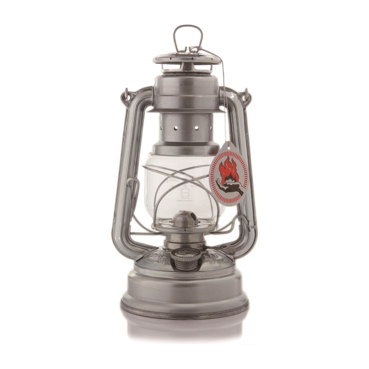 Feuerhand 12562 Lantern in zinc with galvanized steel construction, vintage-style outdoor lantern with handle and glass enclosure